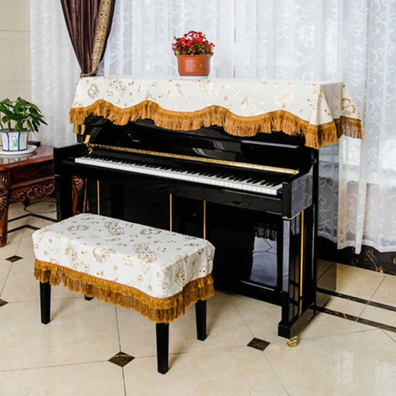 Telo Copri-Sgabello per Pianoforte con Copri-Sgabello, Copertura Protettiva Universale per Pianoforte Verticale, Copertura Decorativa con Stampa a Mezzo Pianoforte per Pianoforte Verticale u