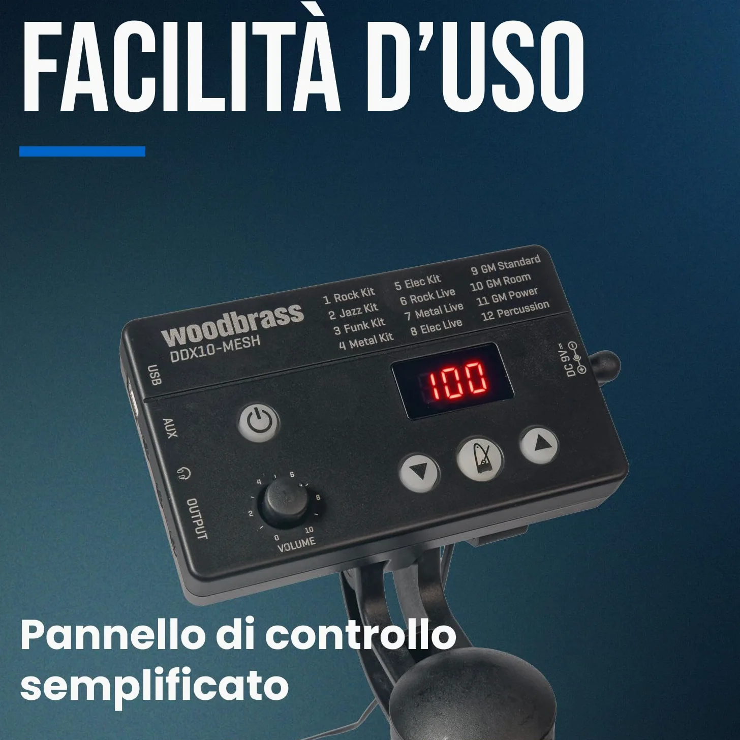 Woodbrass DDX10-MESH Batteria elettronica - Kit completo ideale per principianti bambini e adulti, Pronta all'uso, Accessori inclusi - Pads con pelli mesh realistiche, naturali, silenziose