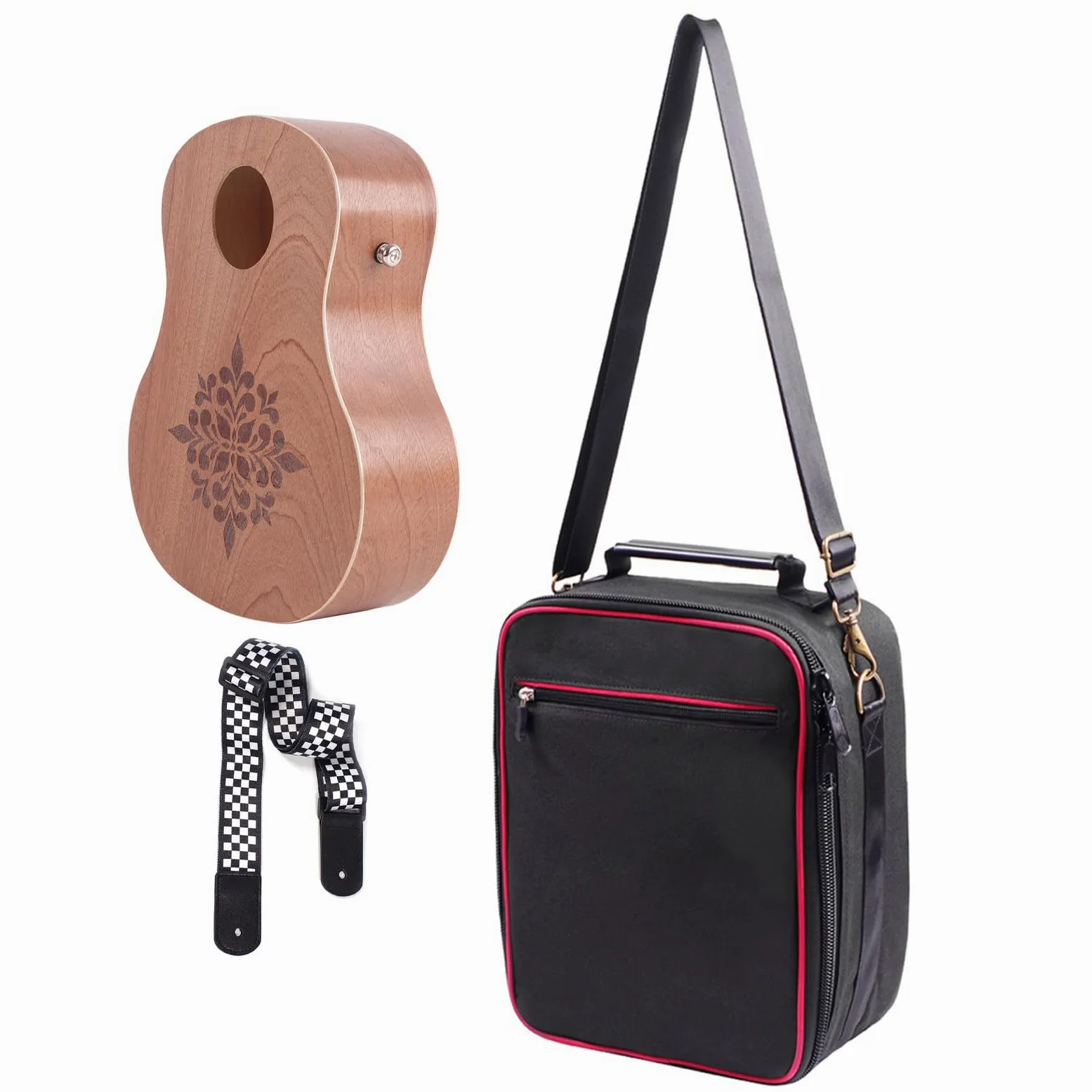 Walmeck Rockhouse Cajon Tamburo in Legno a Forma di Chitarra Strumento a Percussione Portatile con Tracolla per Campeggio Viaggio All'aperto