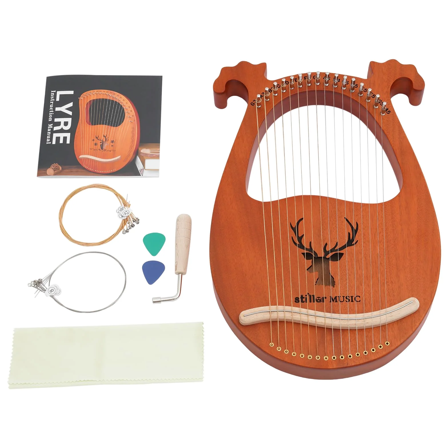 16 stringhe Lyre Harp, strumenti musicali arpa Mahogany Body con chiave a accordo, lobi, plettri (alce - giallo)
