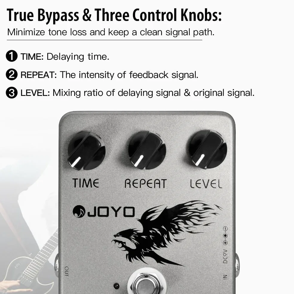 JOYO Pedale effetto ritardo digitale per chitarra elettrica e basso Intervallo di tempo di ritardo 25ms-600ms Suoni Ritardo "analogico" - True Bypass (JF-08)