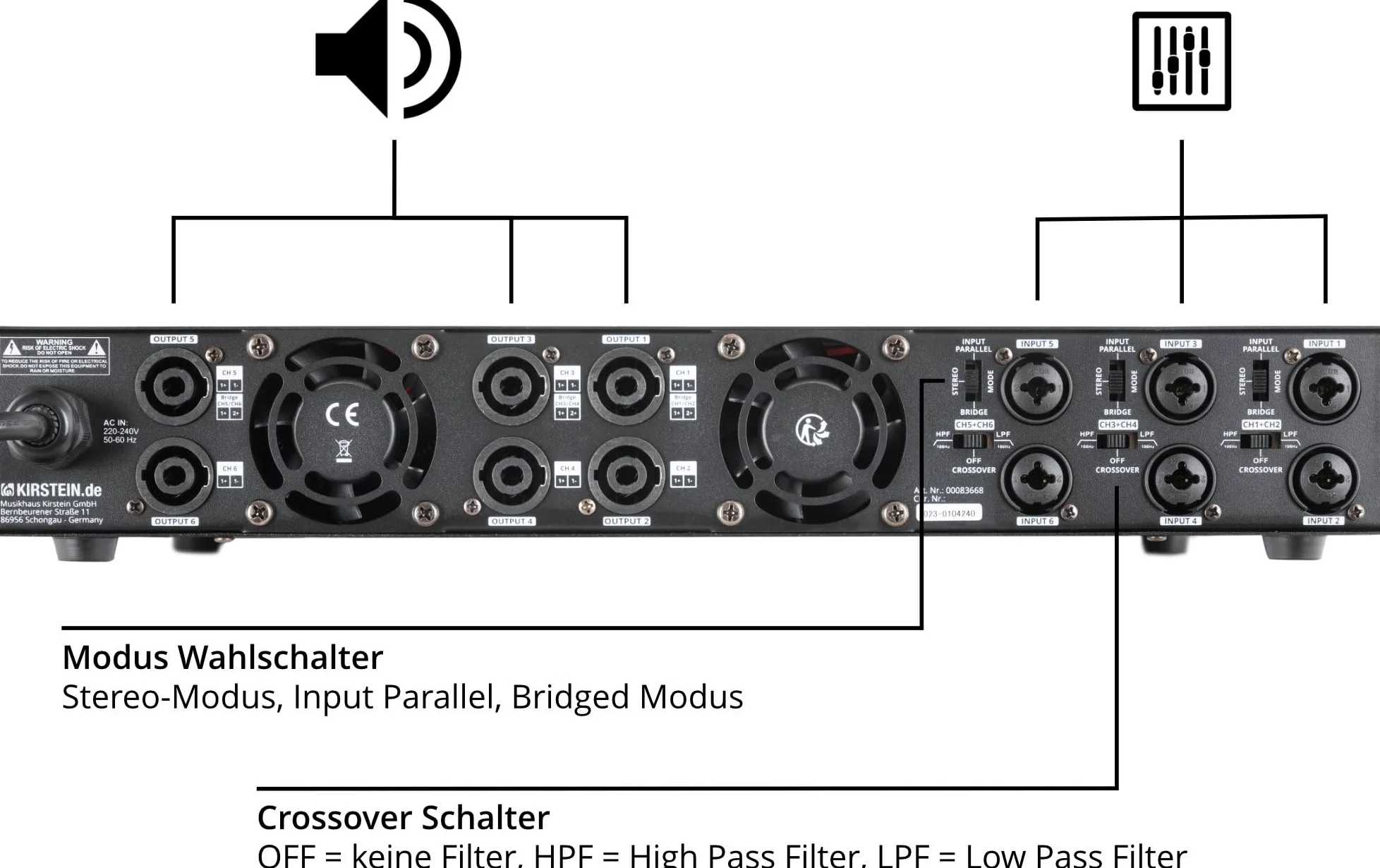 Pronomic MC6-400 Finale - Potenza in uscita (4 Ohm): 6x 600 Watt - Modalità Stereo, Parallel o Bridged - Frequenza crossover regolabile - Tipo di circuito: Class D