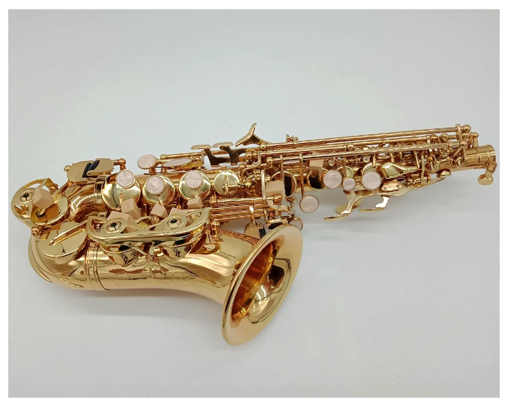 Set di Sassofono Laccato in Oro Curvo Soprano Sax Bocchino Reeds Collo Accessori per Strumenti Musicali Studente di sassofoni