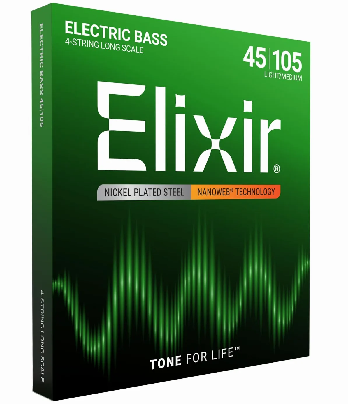 Corde per basso a 4 corde in acciaio nichelato Elixir® Strings con rivestimento NANOWEB®, Long Scale, Light/Medium (.045-.105)
