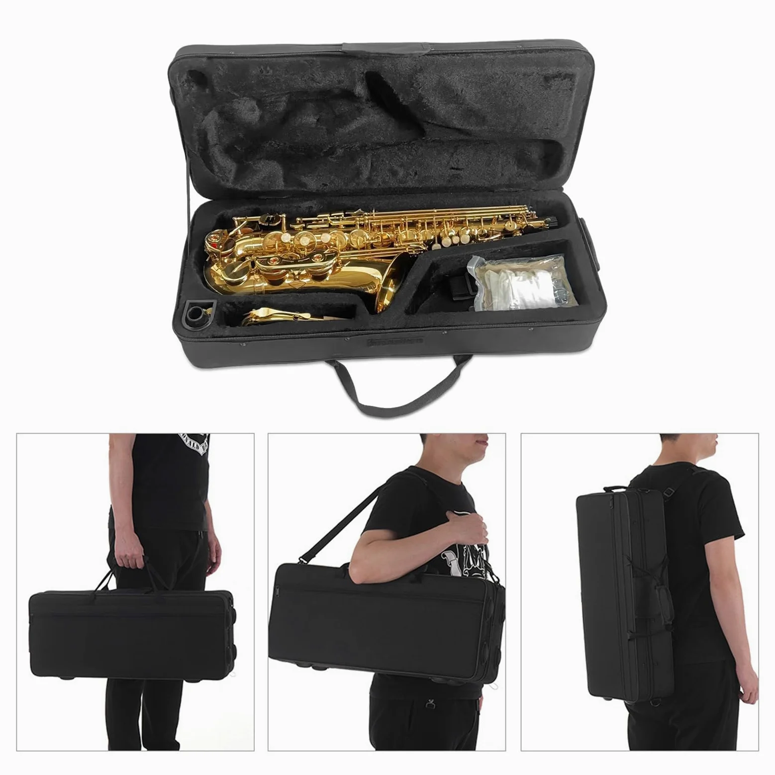 ACAGALA Sassofono contralto Eb, sassofono, corpo in ottone, tasti a conchiglia bianchi, strumento a fiato con borsa per il trasporto, guanti, panno per la pulizia, spazzola, collo del sassofono