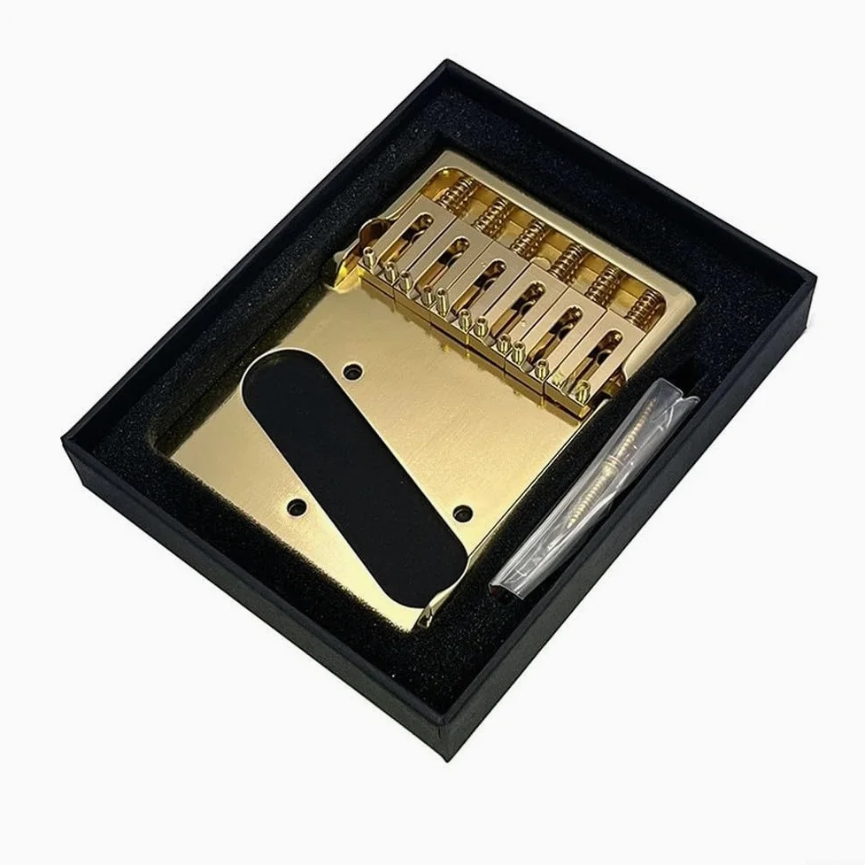 Chitarra in ottone per ponte, design asimmetrico, sella regolabile a 6 corde, 104 x 78 mm, kit di aggiornamento per chitarre elettriche stile Tele, tonalità argento (oro)