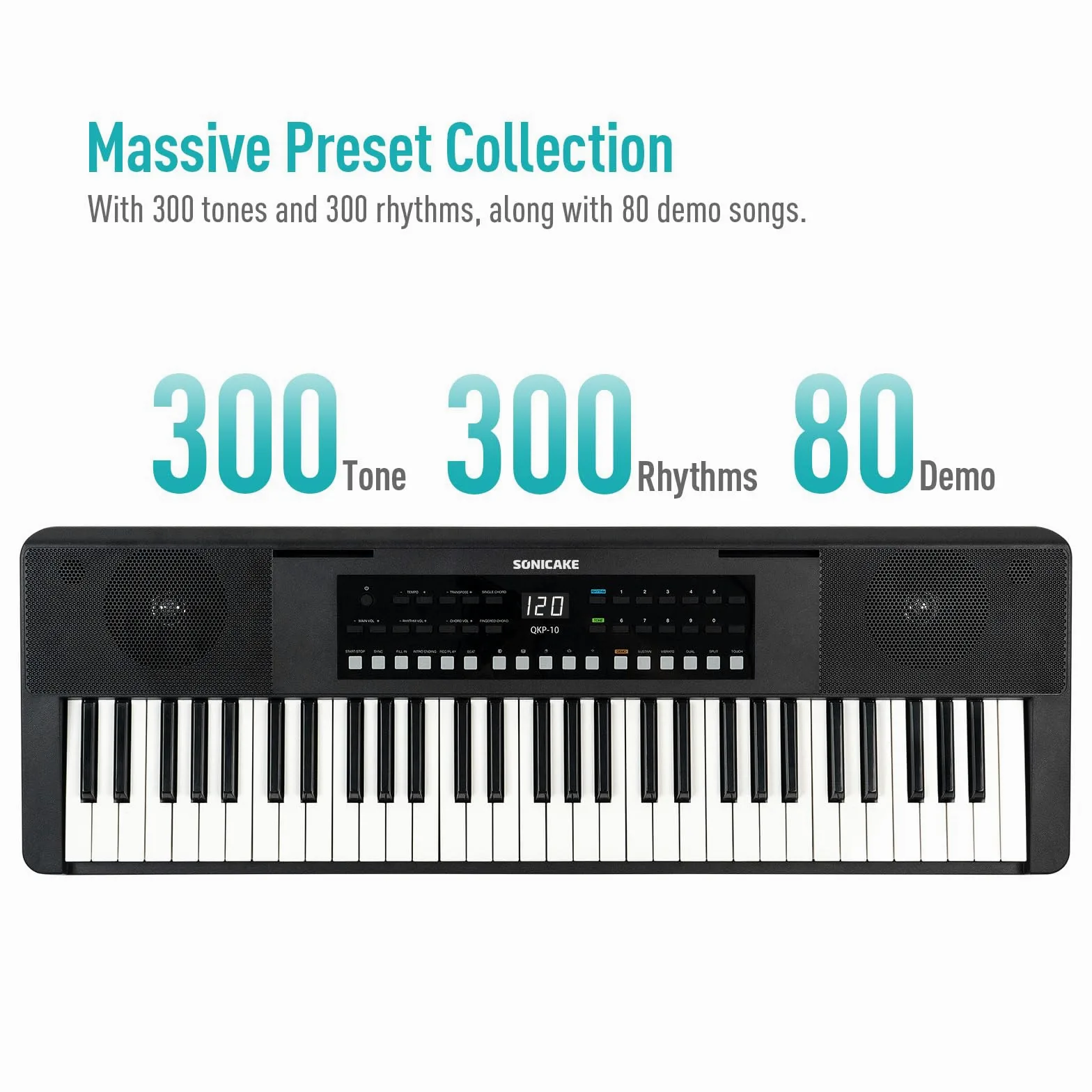 SONICAKE 61 tasti Piano Tastiera digitale per principianti Altoparlanti Bluetooth integrati, cuffie, 300 toni, 300 ritmi e 80 demo