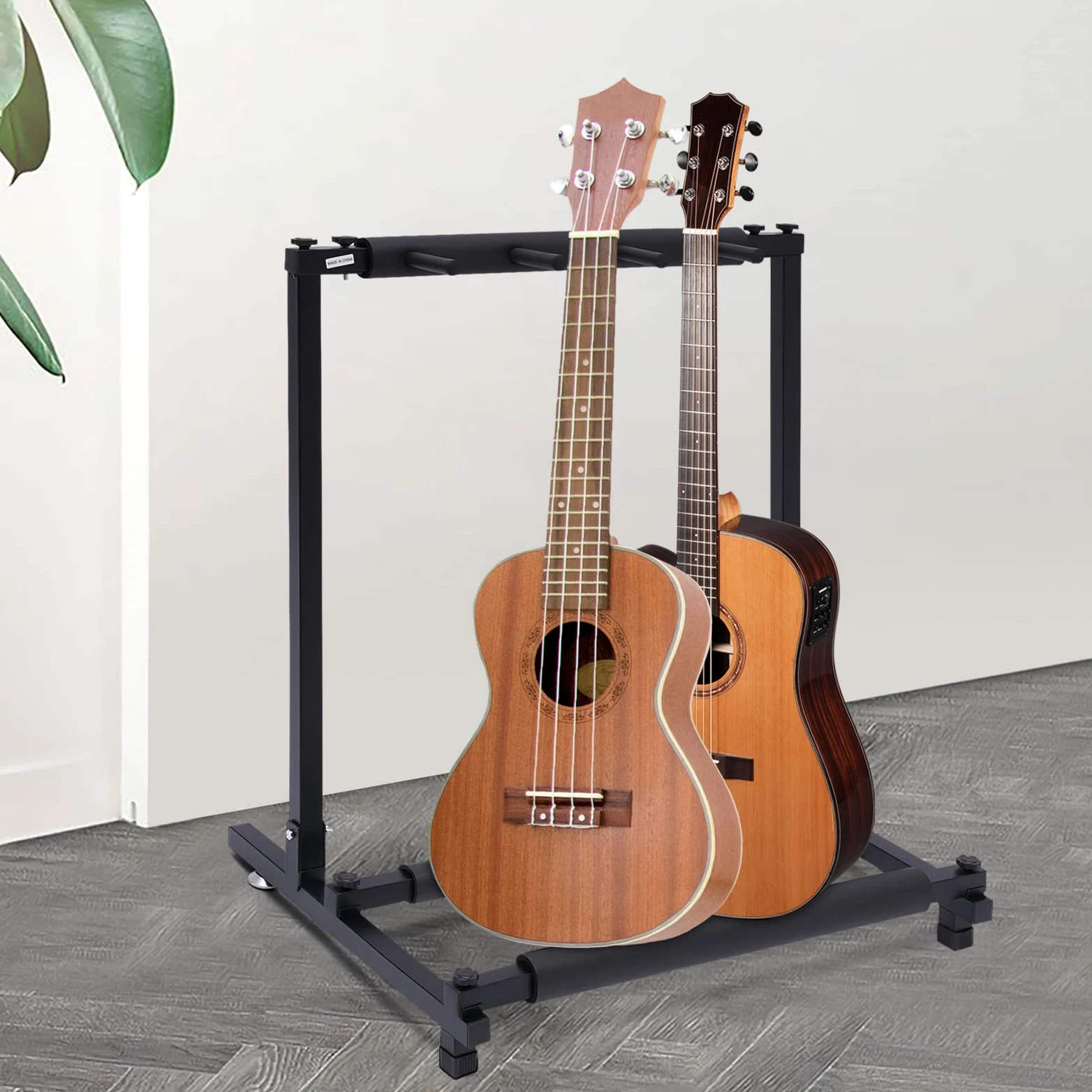 Supporto per chitarra, in metallo, regolabile, più supporto per chitarra, con piedini in gomma antiscivolo, copertura per chitarra, basso, violino, ukulele (3 chitarre)