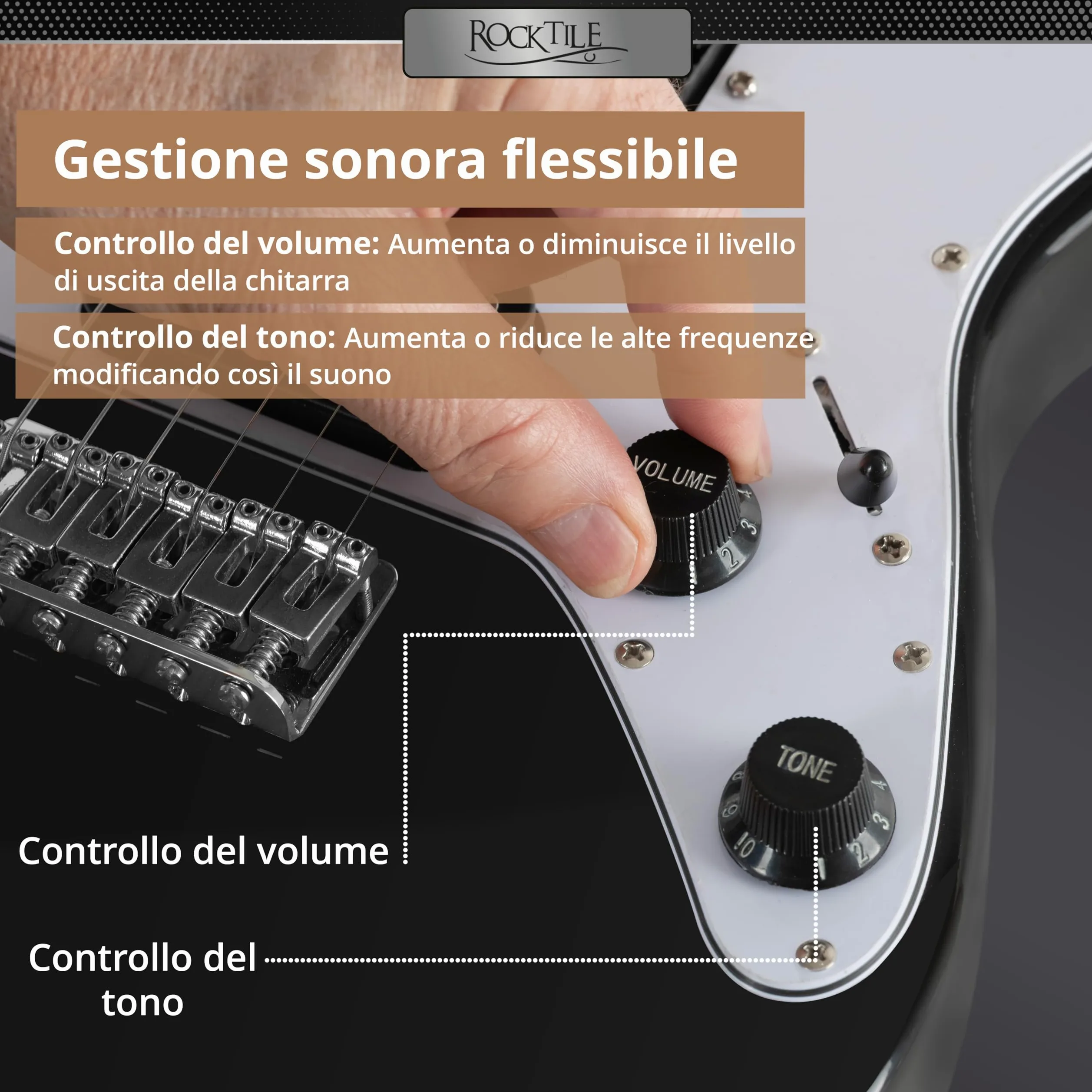 Rocktile Youngster YS-1BK 3/4 Chitarra Elettrica Nera, Generale, Peso: 2 | Modello: YS-1BK, Adatta indicativamente dai 6 ai 12 anni, 7 kg, Numero di corde: 6, Orientamento: Destrimano, Corpo, Manico