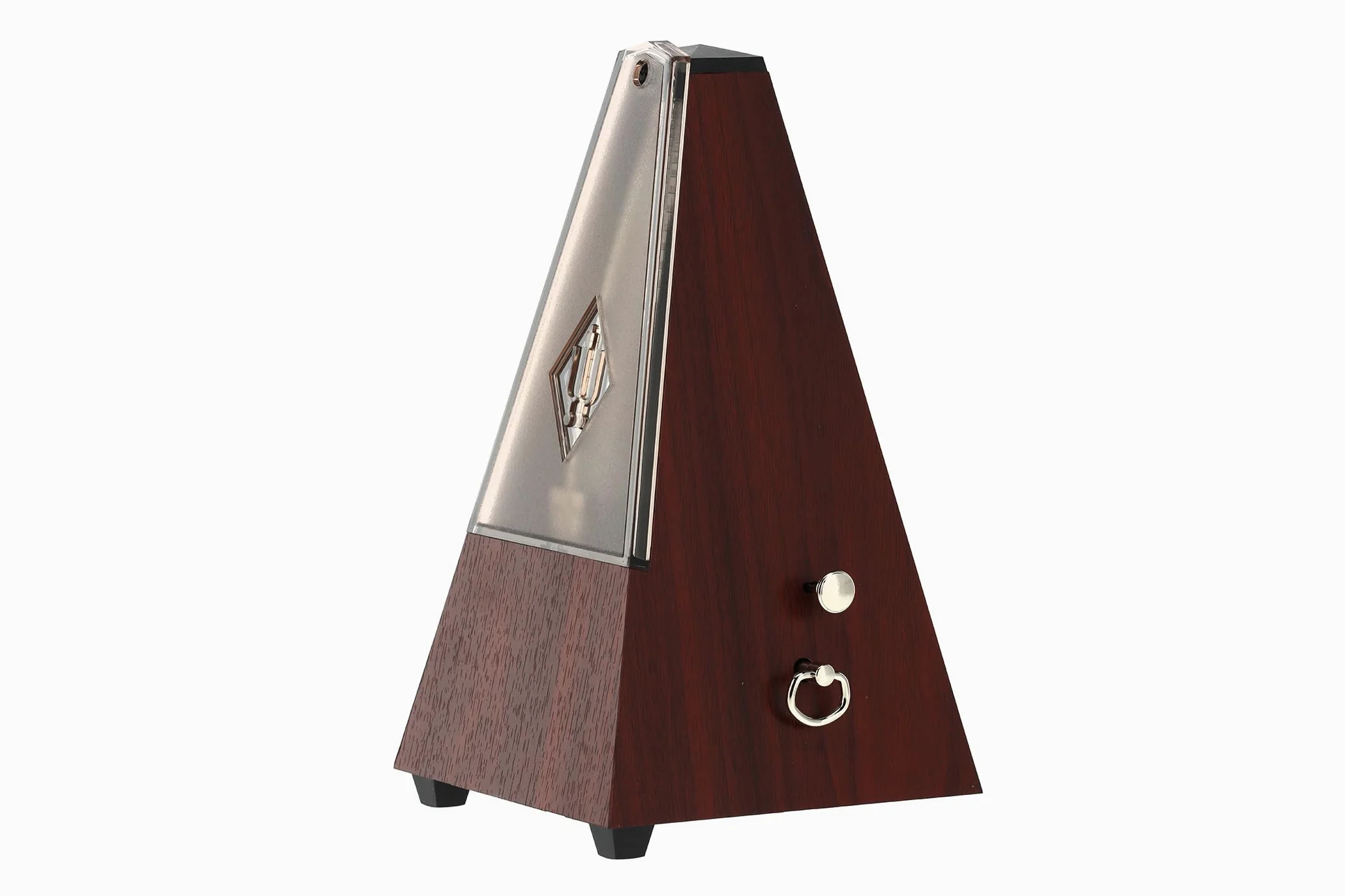 Wittner Metronomo Taktell forma piramidale Sistema Maelzel Serie 802K - Custodia in plastica - Con campana - Con coperchio in plexiglass - Venatura mogano - Non richiede batterie - Made in Germany