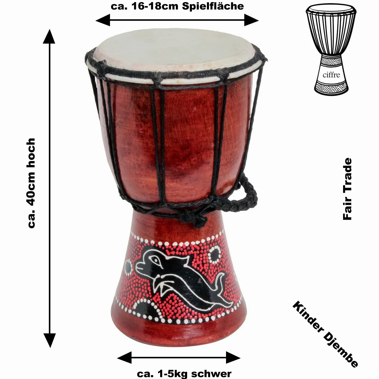 40cm Djembe Trommel Bongo Delfin