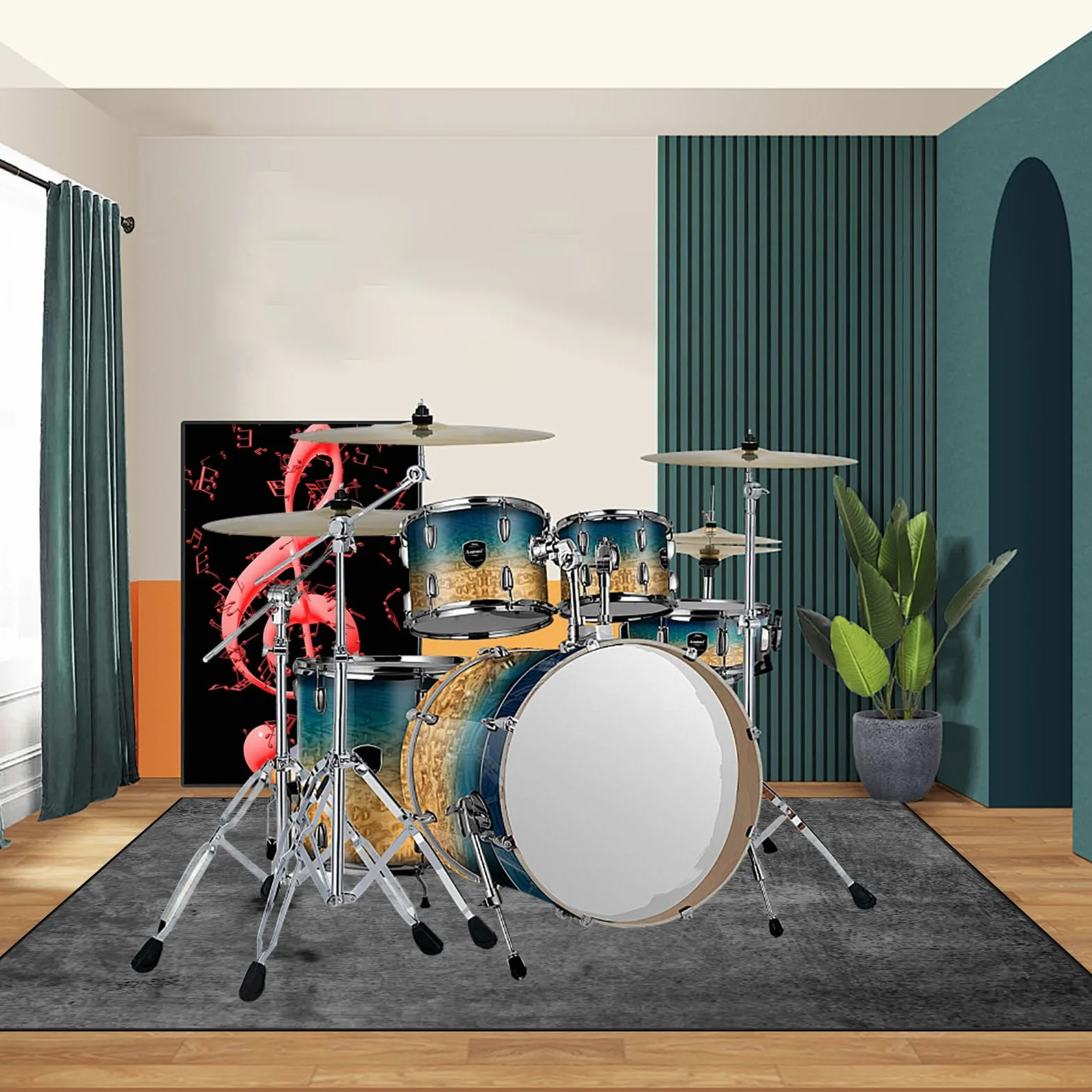 Tappeto Batteria Antiscivolo, Tappeto Insonorizzato per Batterie Elettroniche, Tappeti Rettangolari per Batterie Elettroniche Rullante Acustica Snare Drum Strumenti Musicali 300 x 200 cm