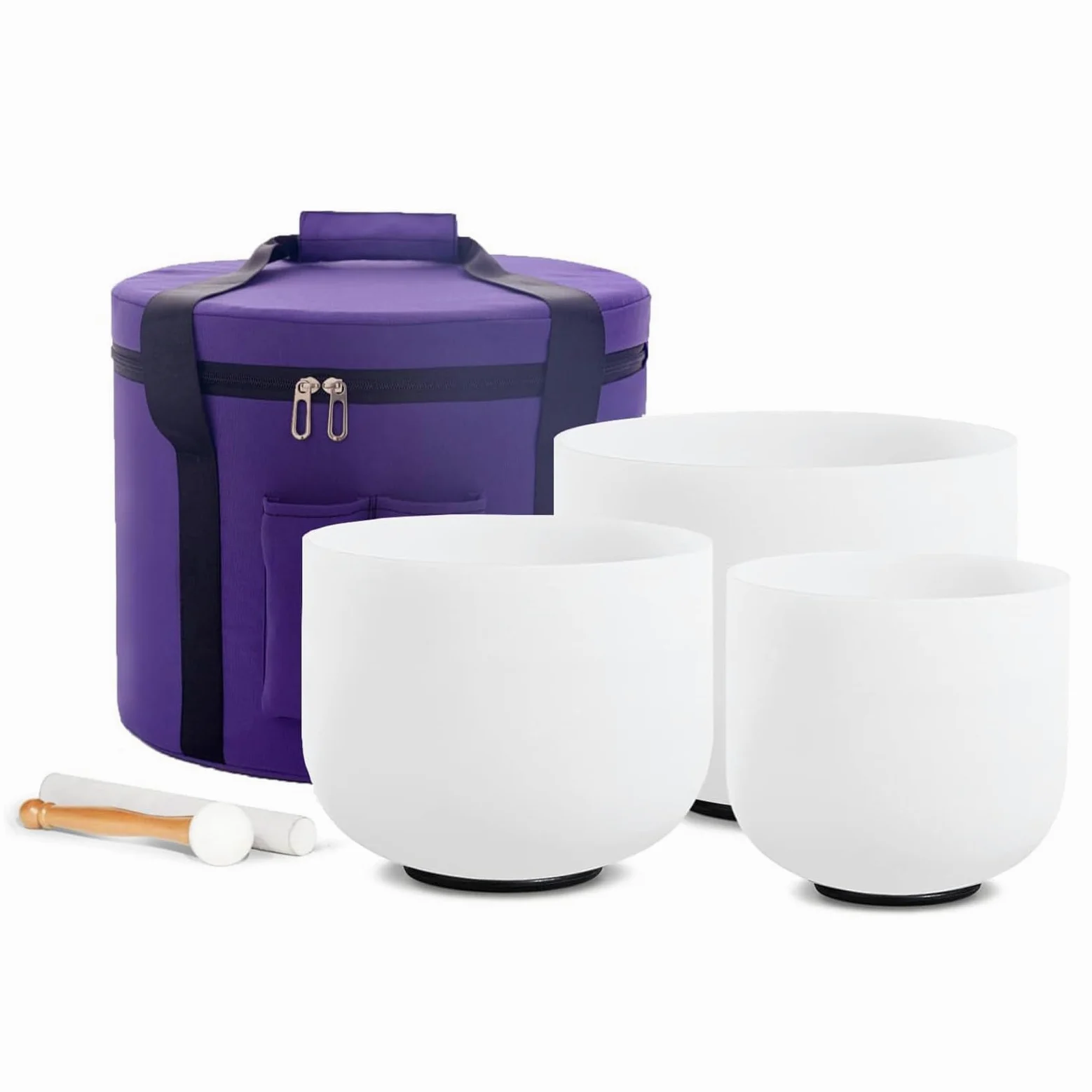 Hye-eun Set di 3 campane tibetane in cristallo da 15,2 a 25,4 cm, 432 Hz, C, 20,3 cm F, 15,2 cm, per meditazione e yoga, custodia da trasporto