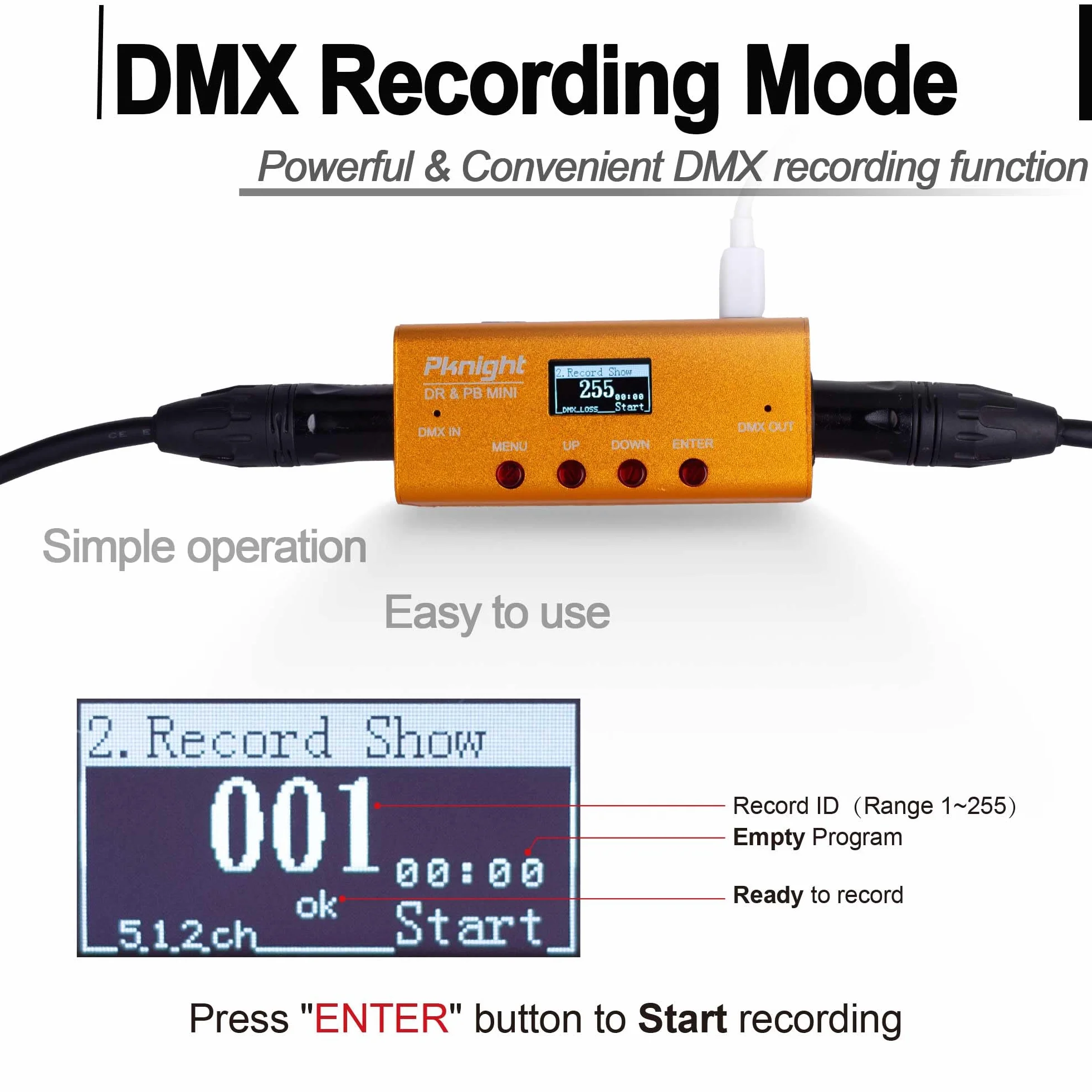 Pknight Registratore DMX e controller di riproduzione 1 universo DR & PB MINI (DR & PB MINI)