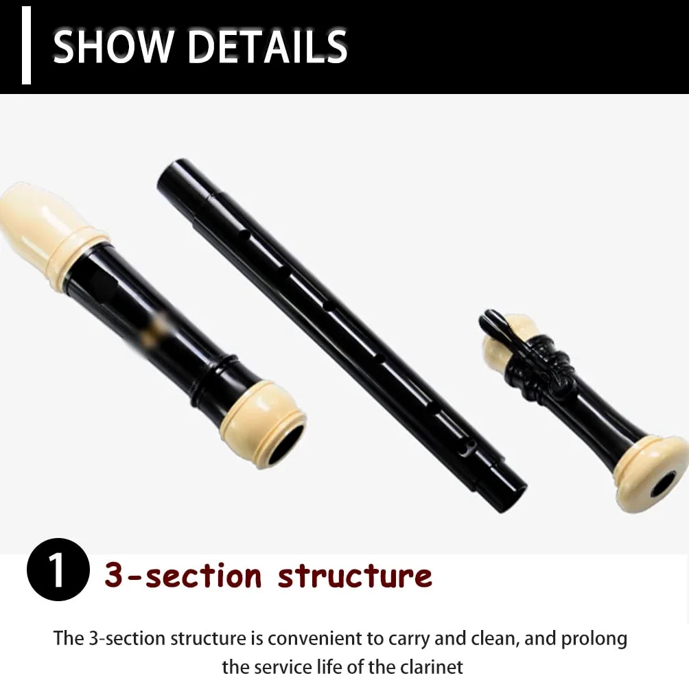 Set di flauto dolce professionale, 8 fori, stile barocco, strumento a fiato a 3 sezioni con custodia, bastone per la pulizia e cordino per prestazioni della band