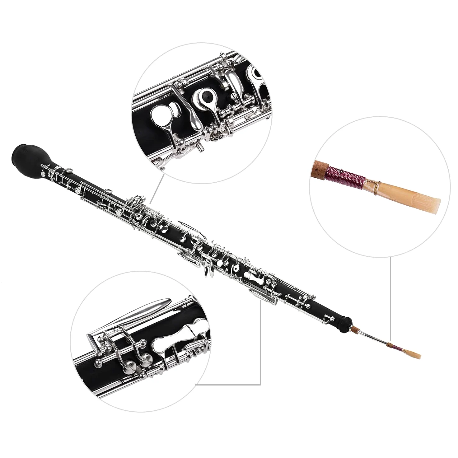 Strumento oboe Corno inglese professionale Alto Oboe Chiave F Corpo in legno sintetico Tasti placcati in argento Strumento a fiato con guanti ad ancia Custodia in tessuto per pulizia Mini caccia