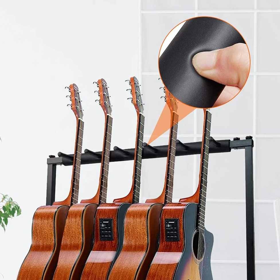 Greensen Supporto per Chitarra in Metallo con Imbottitura Protettiva in Gomma Porta Chitarra da Terra 5 Posti per Chitarre e Custodie, Bassi, Violoncelli 86 x 47 x 73 cm
