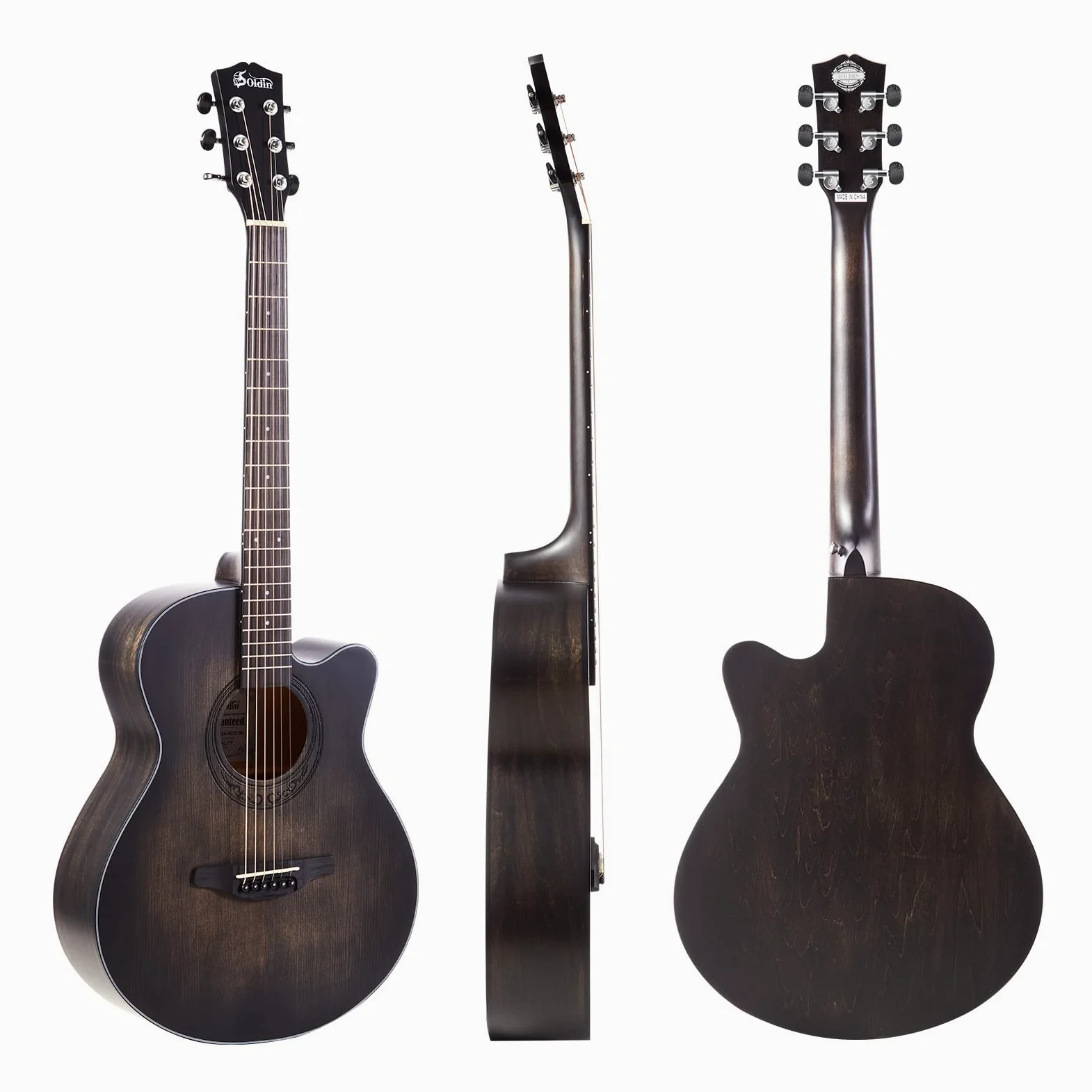 Chitarra acustica da 40 pollici in abete massello Top Cutway Bundle kit con custodia,supporto per chitarra,accordatore,cinturino,capo,corde,panno per la pulizia e plettri (nero silenzioso)