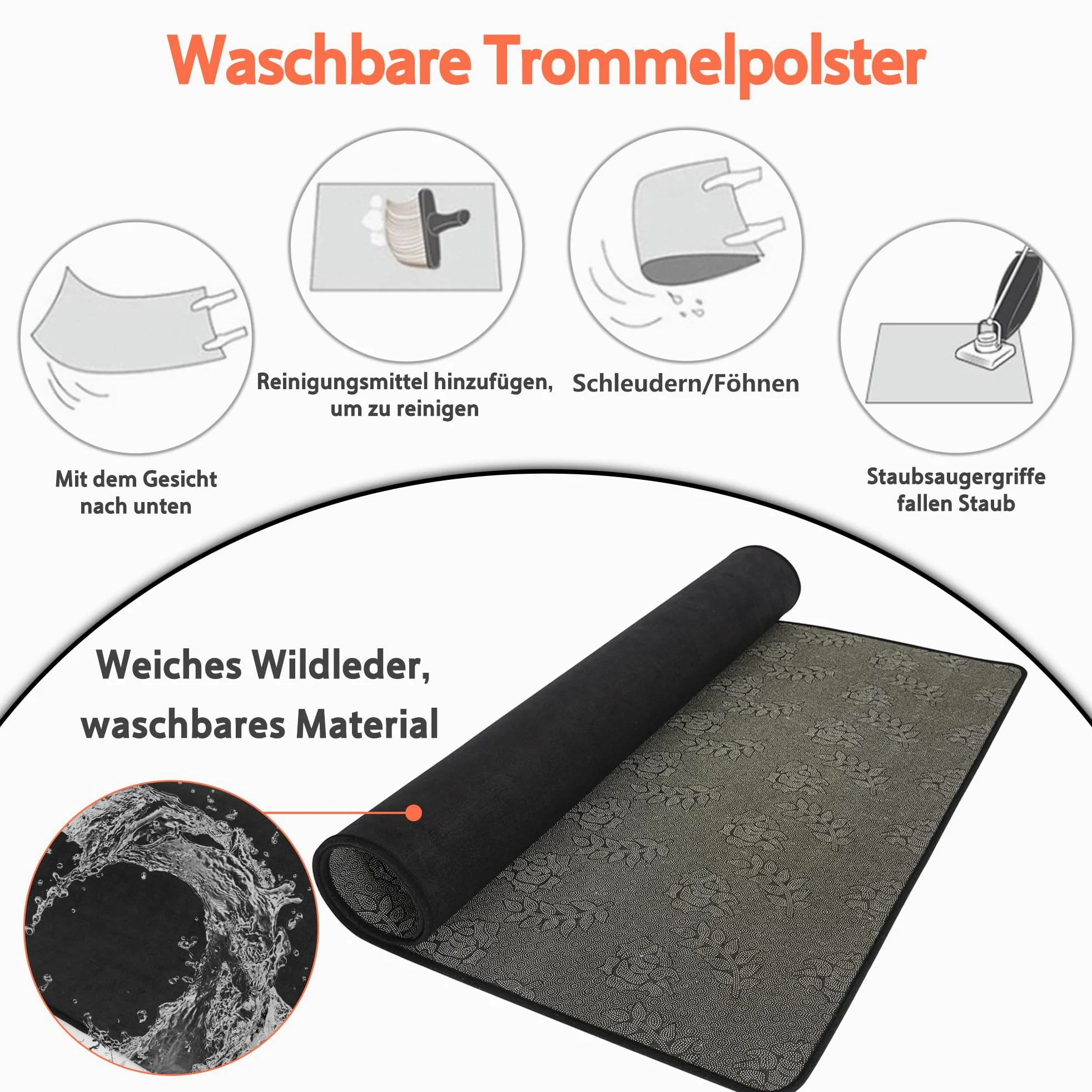 OUUTMEE Tappeto per percussioni, 120 x 160 cm, antiscivolo, per batteria elettronica, accessori per batteria jazz, protezione del pavimento (nero)