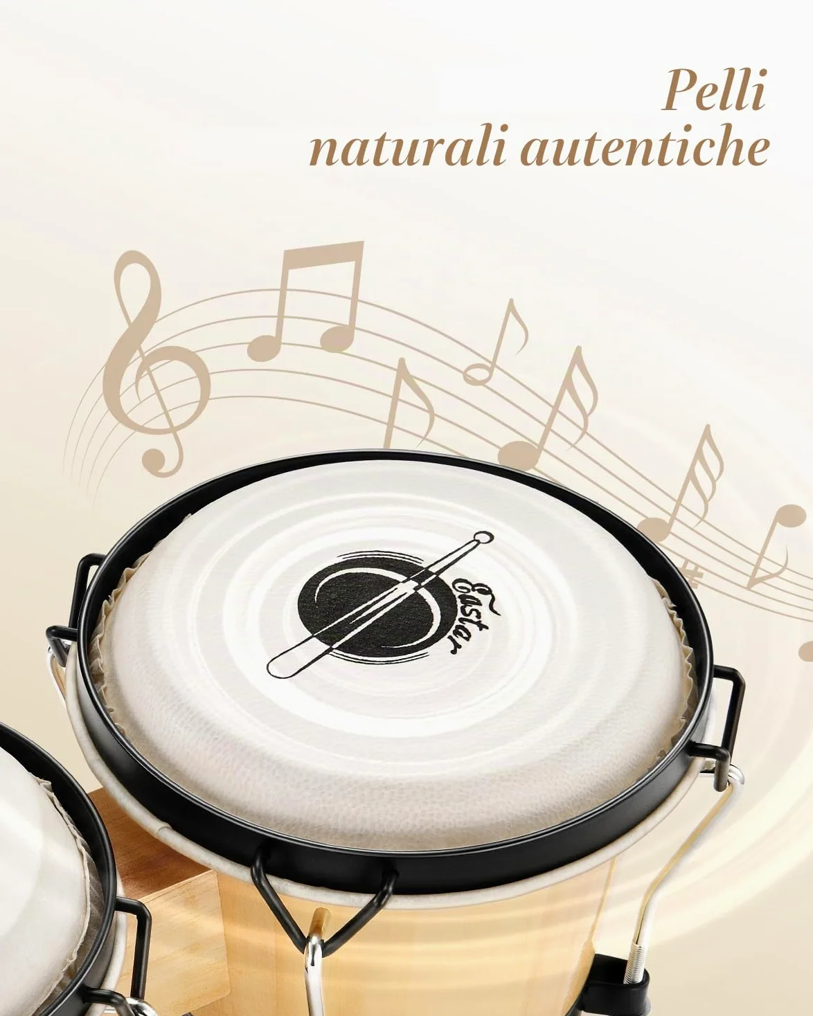 Eastar Bongo Drum 6” + 7” Per Adulti Bambini Principianti Professionisti Strumenti a Percussione Accordabili In Legno Tiglio EBO-1 naturale