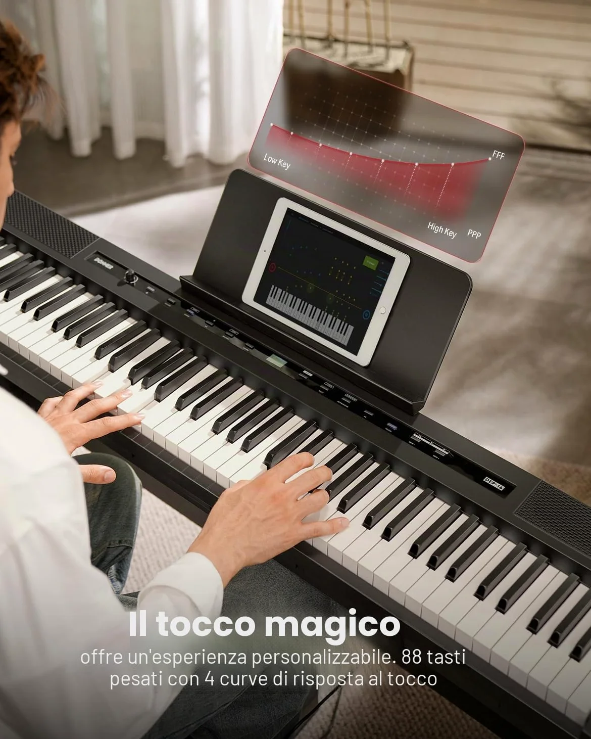 Donner DEP-16A Pianoforte Digitale per Principianti 88 Tasti a Grandezza Naturale, Pianoforte Elettrico Portatile con Unità a 3 Pedali