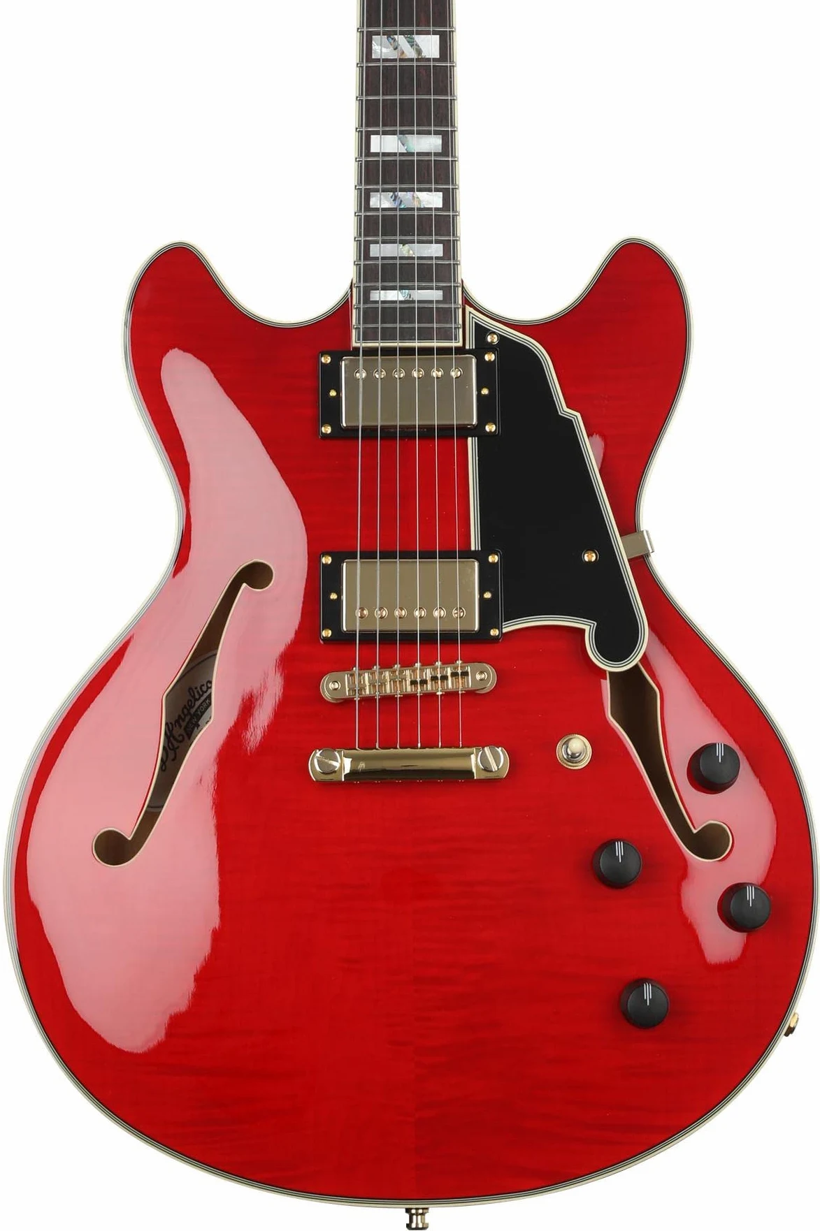 D'Angelico Excel DC Stopbar Trans Cherry Semi-Acoustic Guitar with Case