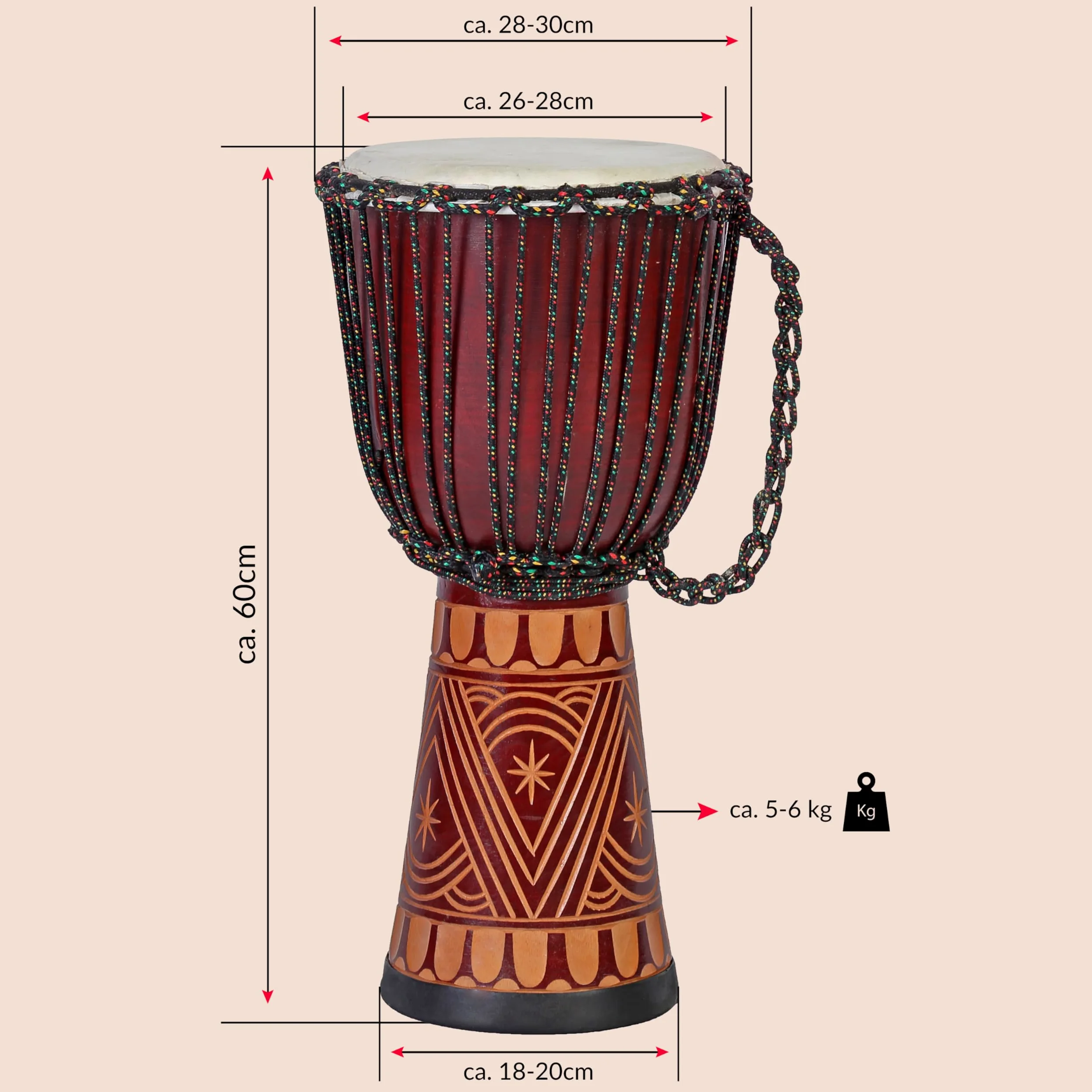 Tamburo djembe professionale da 60 cm tamburo bongo tipo darbuka super sound Africa style
