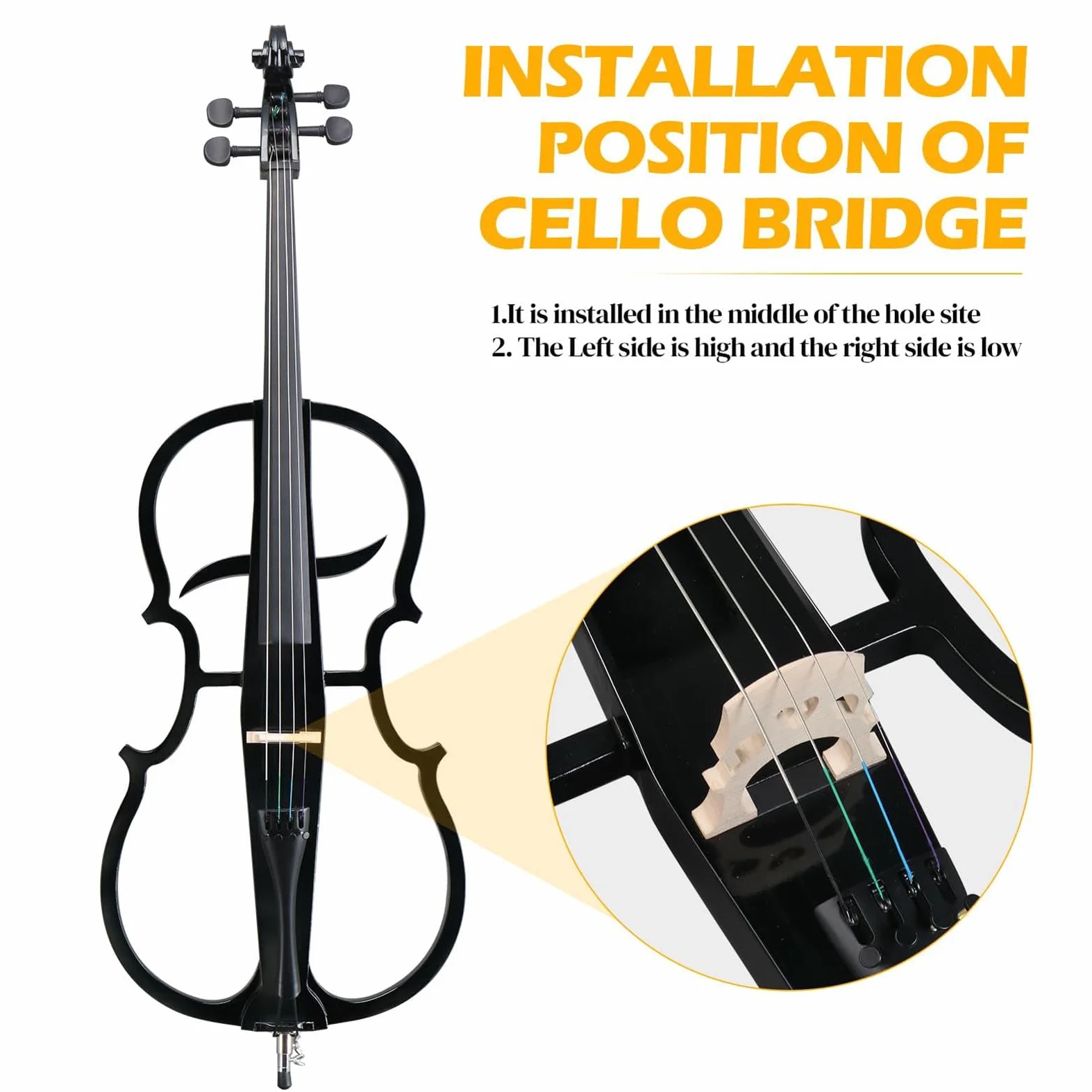 4/4 Violoncello Elettrico Metallico, Violoncello Elettrico Professionale Nero, Violoncello Elettrico Silenzioso in Legno Massello, Strumenti Musicali per Principianti, Esibizione sul Palco