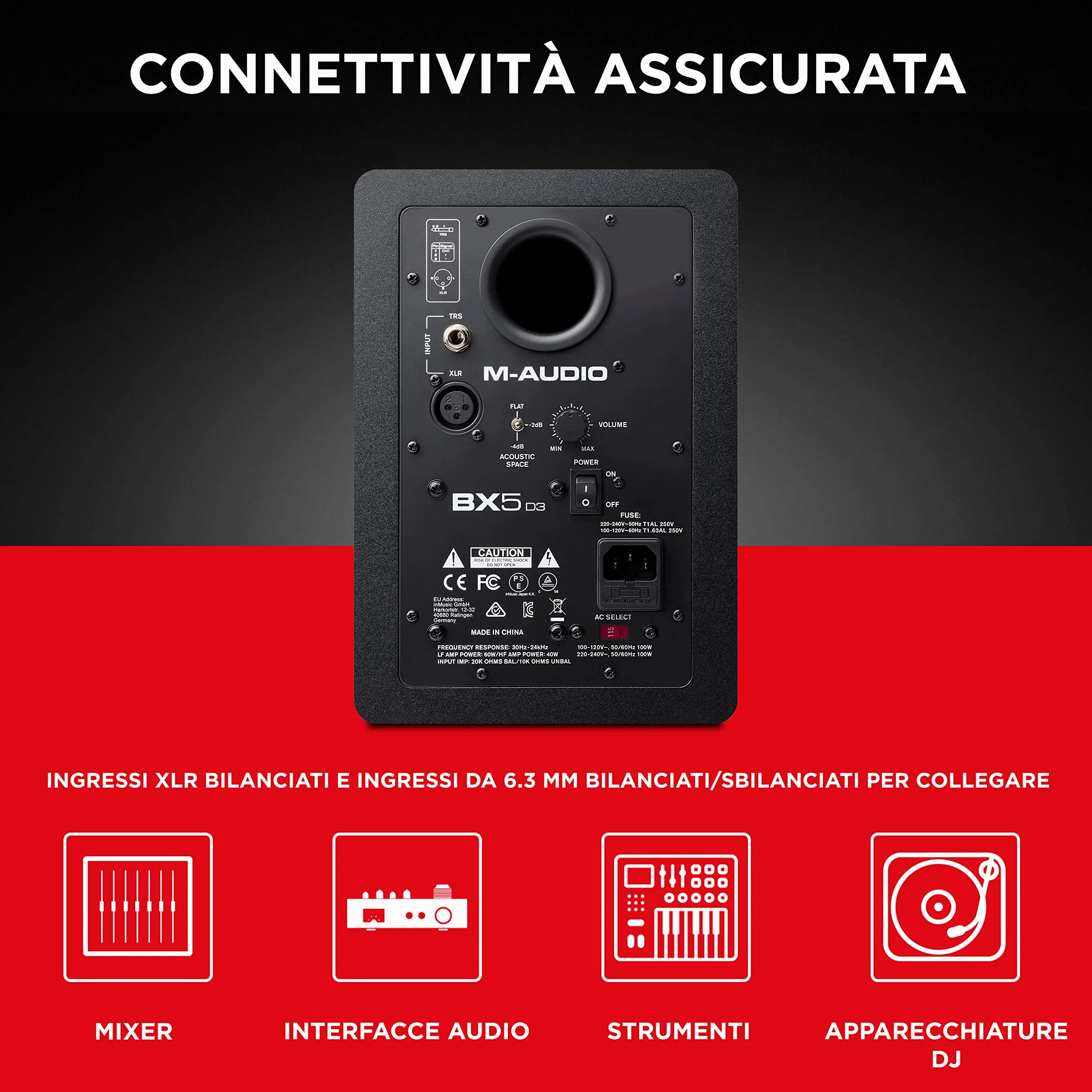 M-AUDIO BX5 D3 - Cassa Monitor da Studio Attiva da con Woofer da 5" e Controllo Acoustic Space, Riferimento per Produzione Musicale e Mixaggio