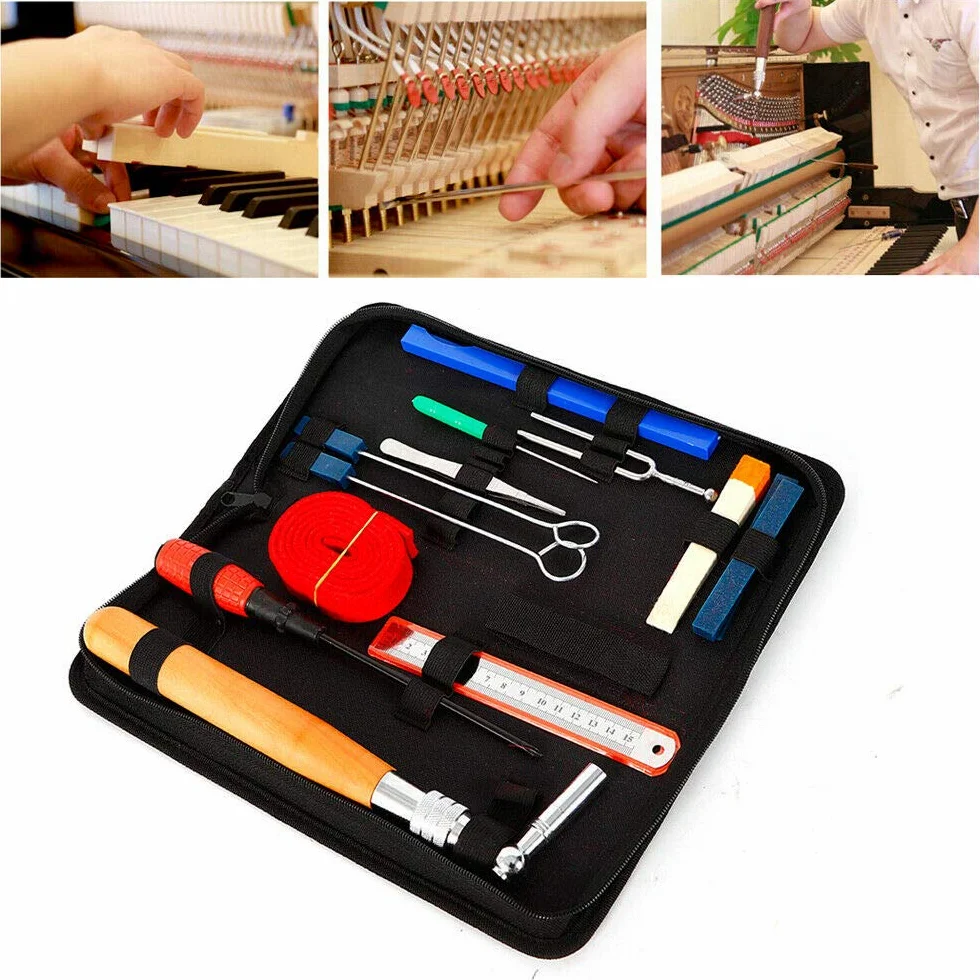 Set di 14 strumenti professionali per accordare il pianoforte, strumenti per accordatura del pianoforte, set di strumenti per accordatura