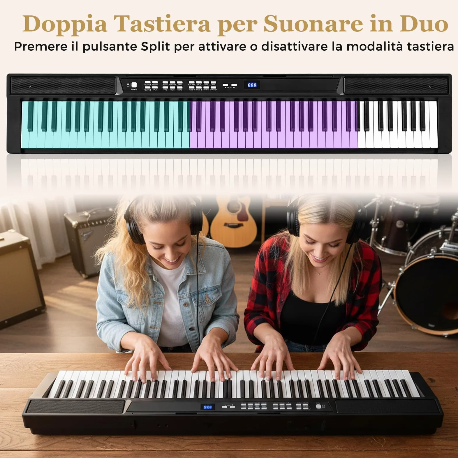 COSTWAY Tastiera Pianoforte Elettrico a 88 Tasti, Piano Digitale con Supporto e Sgabello Regolabili, Tastiera Sensibile, Tasti e Pulsanti Illuminati, Funzione MIDI, Pedale di Sustain, Cuffie (Nero)