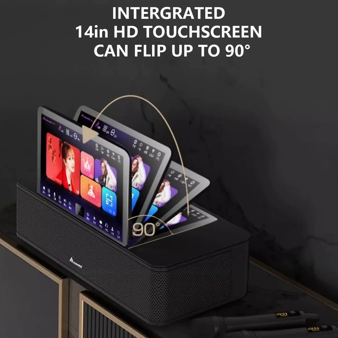 Sistema karaoke con touch screen, display da 14 pollici, due microfoni wireless, controllo vocale AI, lettore multimediale portatile, KTV desktop con memoria da 3 TB