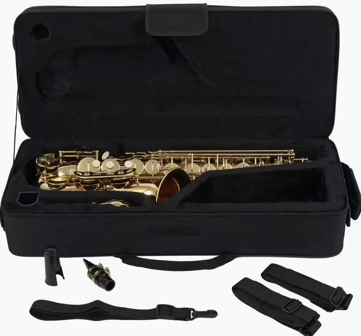 Woodbrass WSA100 - Sassofono Alto Mi Verniciato – Strumento Principiante Pronto a Giocare, Ottone Verniciato, Timbri Pelle con Risonatori Metallo, Custodia & Accessori Inclusi