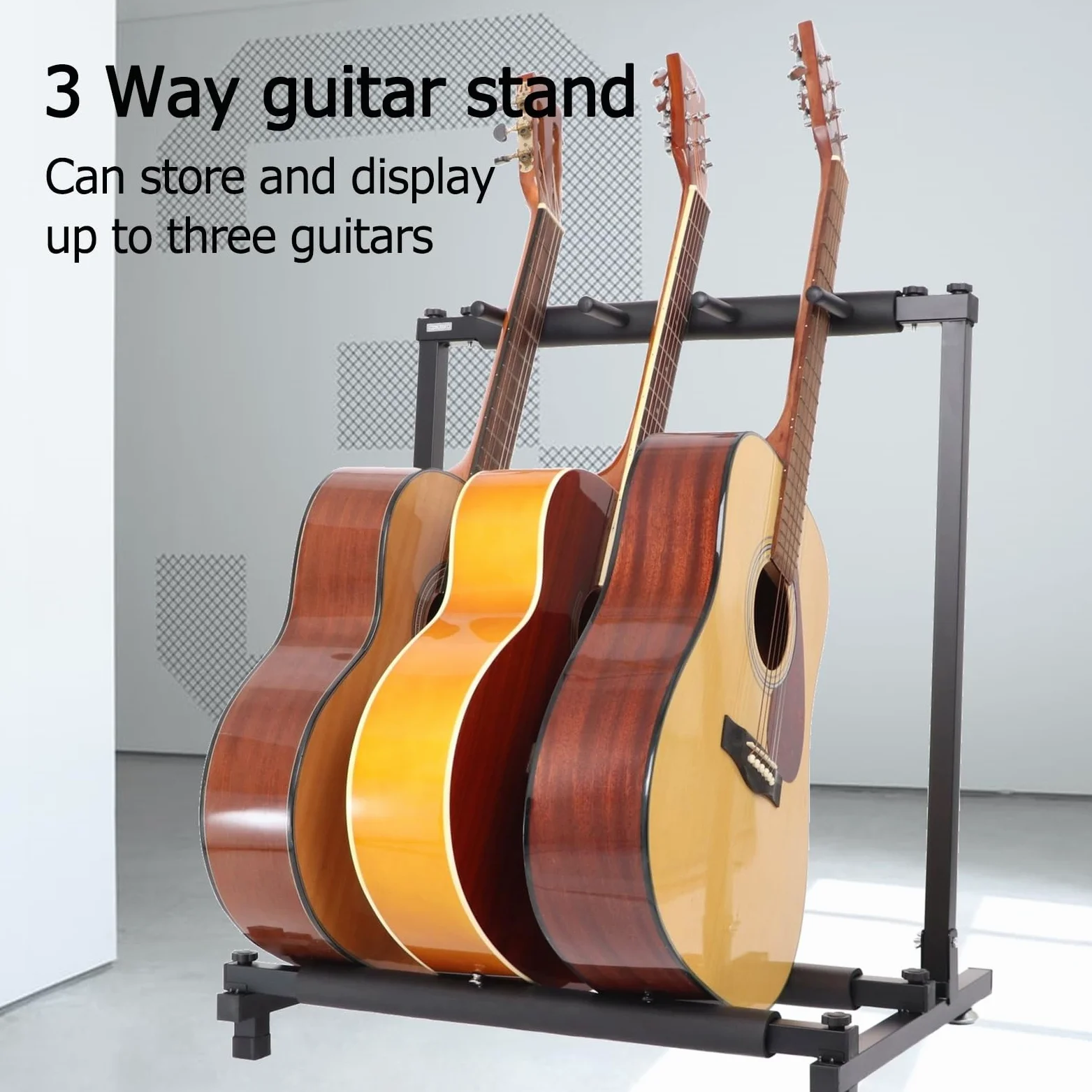 Espositore per chitarra, pieghevole, universale, per 3 chitarre, stabile e durevole, per chitarra acustica, elettrica, basso, facile da installare, nero