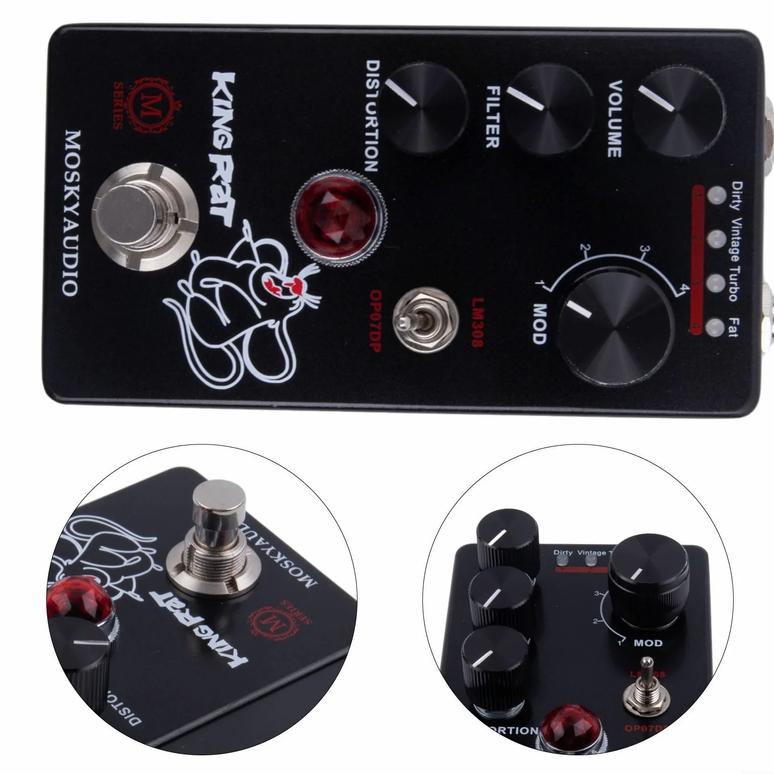 per mosky King Fuzz Distorsione Pedale per Chitarra Elettrica con Controllo Filtro Volume 4-Mode Tone Shaping Studio Stage Effect Unit 115x64mm