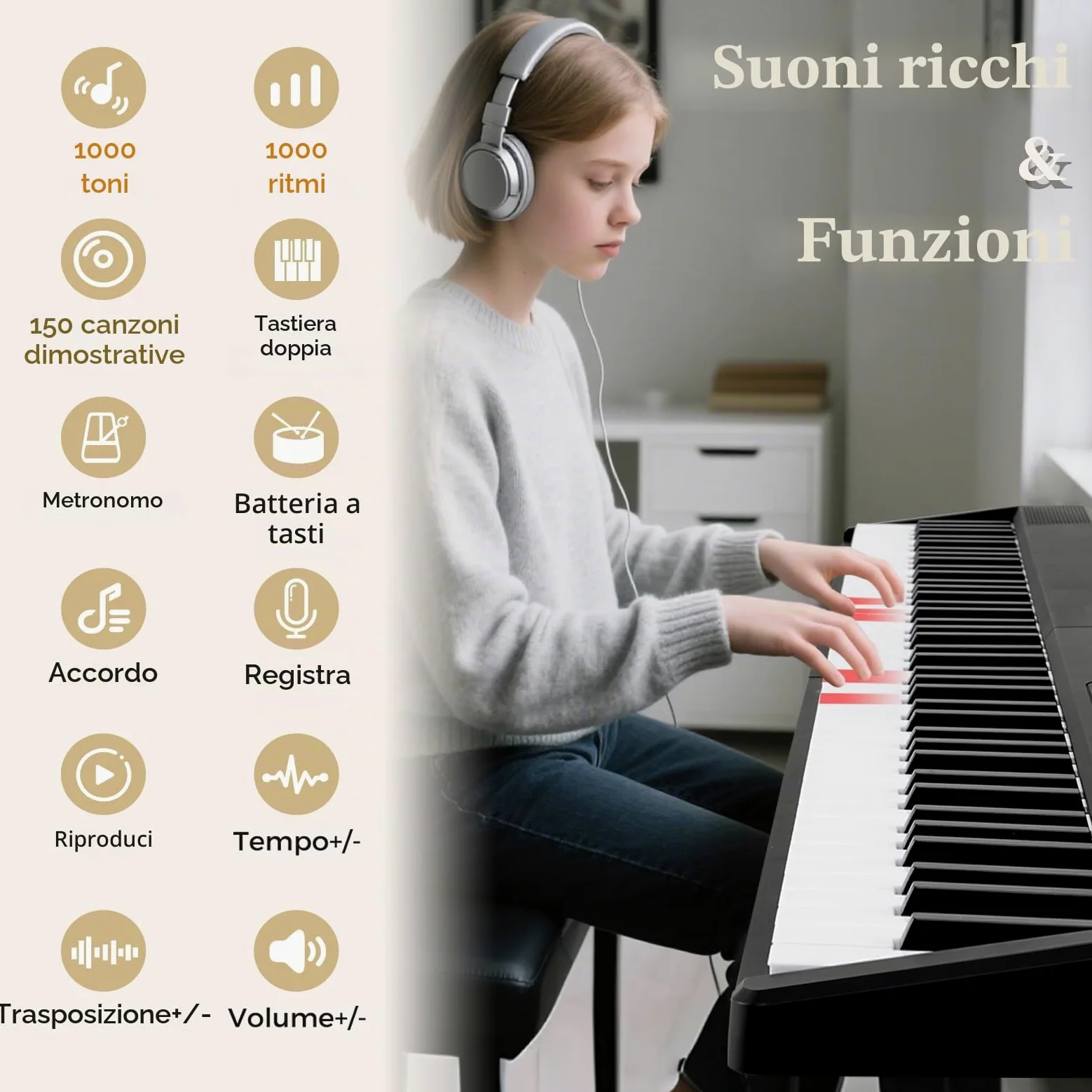 KOMFOTTEU Pianoforte Digitale 88 Tasti Pieghevole con Borsa e Microfono | Tastiera Elettronica con 1000 Suoni, 1000 Ritmi e 150 Canzoni Demo, Facile da Trasportare, Nero