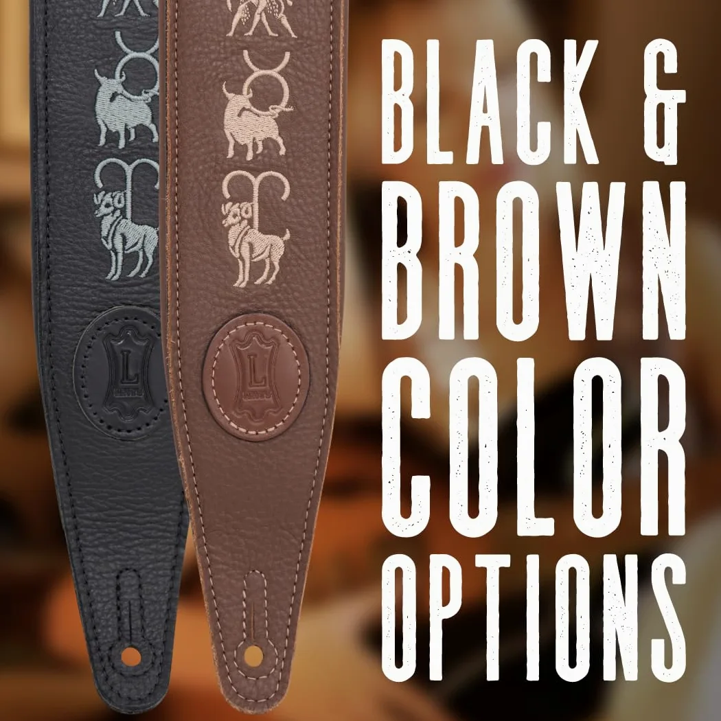Levy's, MG317ZE-BRN Tracolla in Pelle Ricamata Zodiac Signs Brown 2.5", Larghezza 2 1/2" (6.35 cm), Regolabile fino a 55" (139.7 cm), Colore Brown