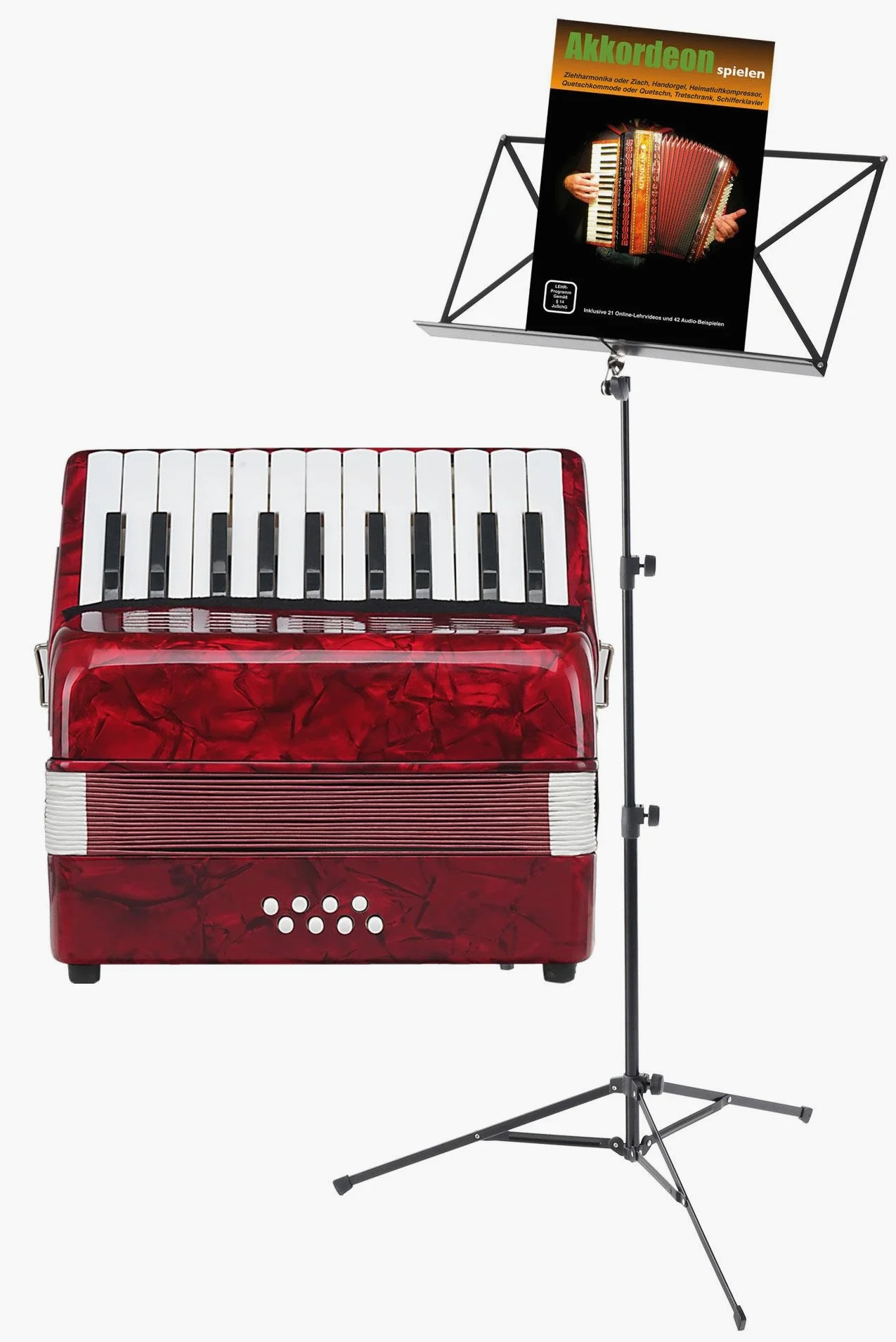 Classic Cantabile Secondo Fisarmonica per Bambini 8 Bass Set Rosso | 22 tasti diatonici, 8 tasti bassi, Peso: 2, 4 kg, Dimensioni (L x P x A in cm): 28, 5 x 16 x 28, Colore: Rosso, Leggio, 15 kg