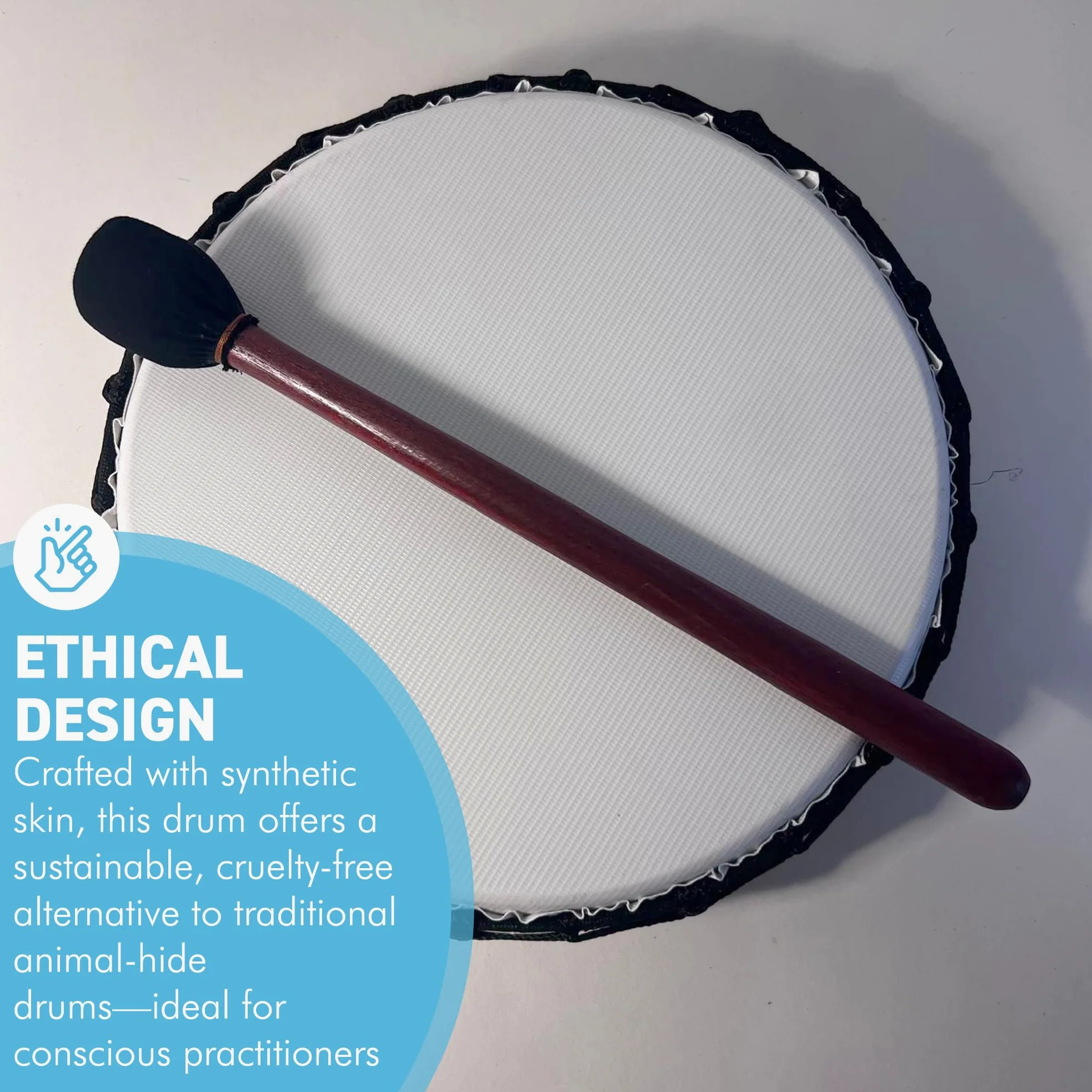 Tamburo sciamanico vegano medio 30 cm con battitore in legno, strumento a percussione con suono profondo risonante