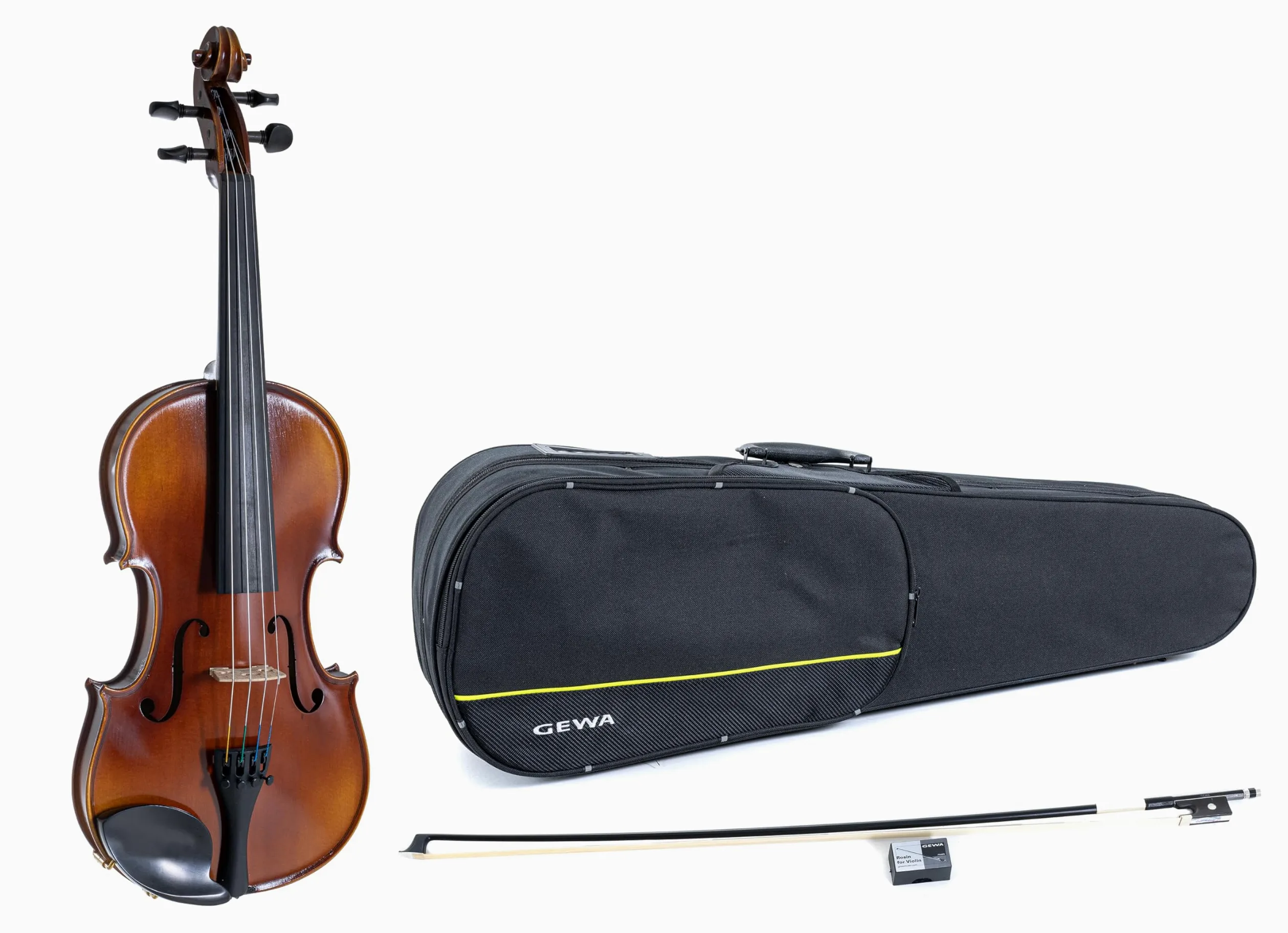 GEWA Set Violino Allegro VL 1 – 4/4 pronto per suonare, acero massello europeo e abete europeo, verniciato a mano, arco in carbonio, corde Larsen Aurora, custodia per violino