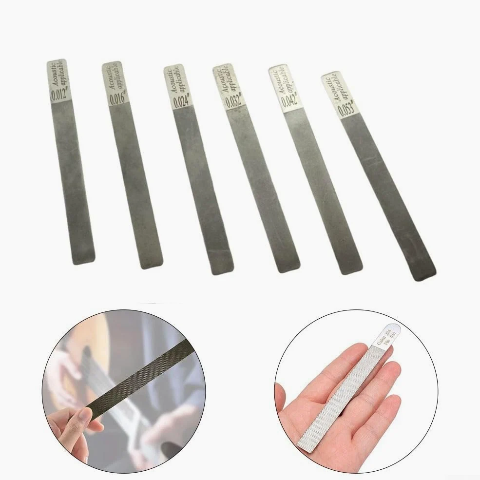 Zoegneer Confezione da 6 lime per dadi per chitarra, set da 6 pezzi in acciaio inox, con coronazione dei tasti e archiviazione per chitarre acustiche ed elettriche per uso di strumenti da liutaio