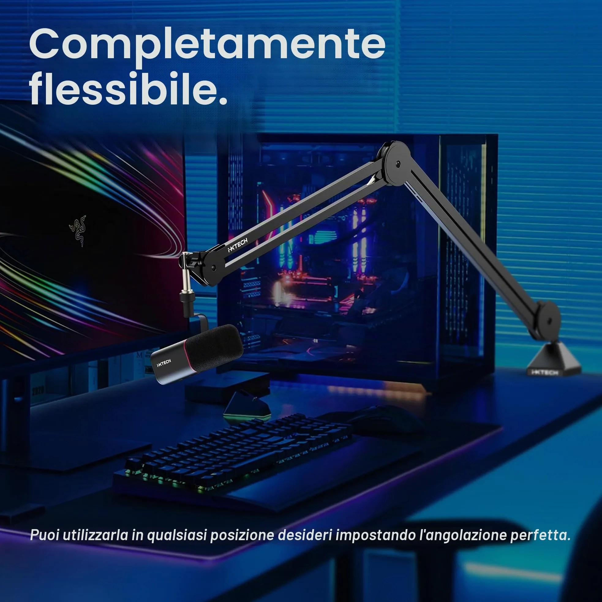 IXTECH Supporto per microfono a braccio regolabile, resistente, con fascette, supporto da scrivania per gaming, streaming e podcasting.
