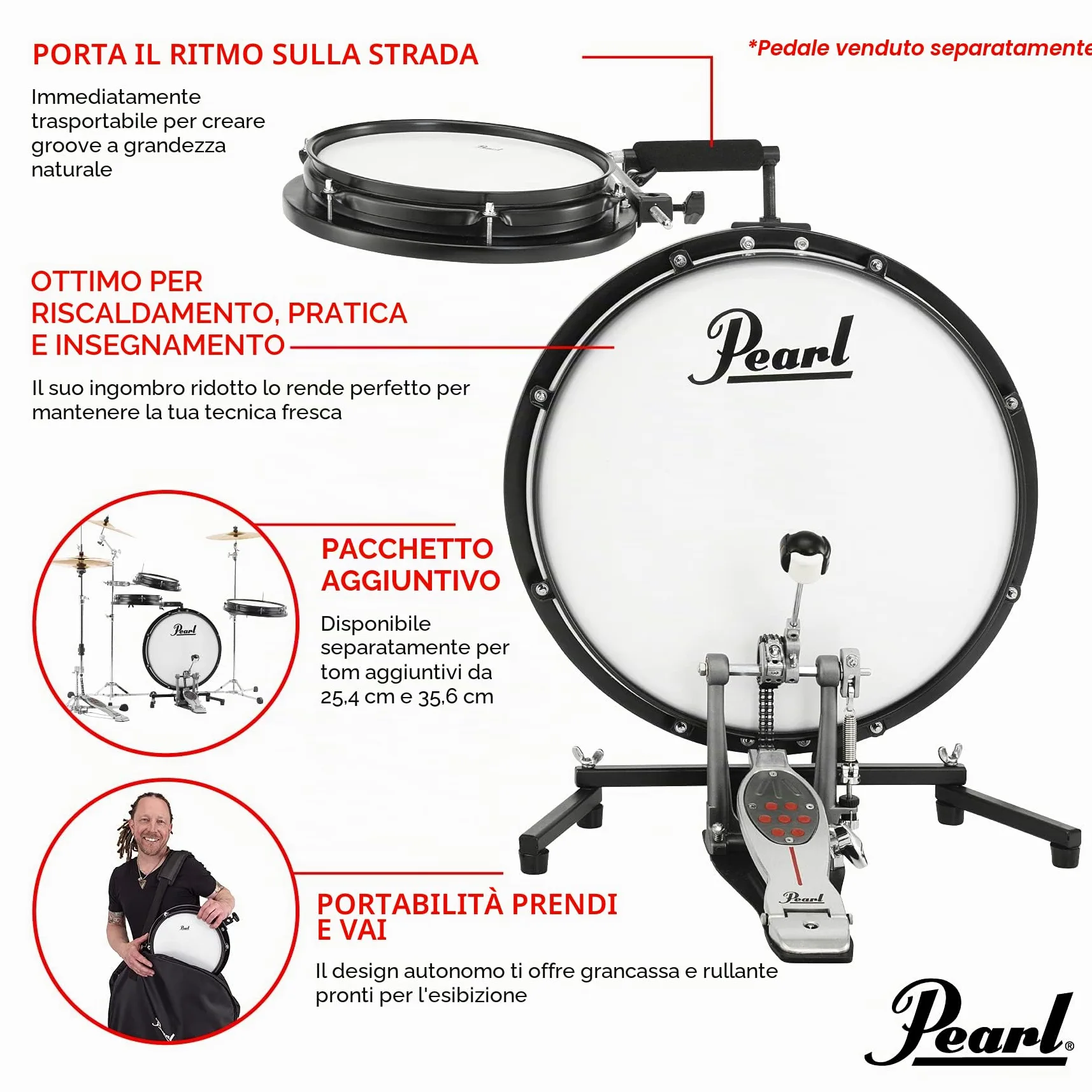 Pearl Batteria 2 pezzi Batteria Compact Traveler piatti e Hradware non inclusi (PCTK1810)
