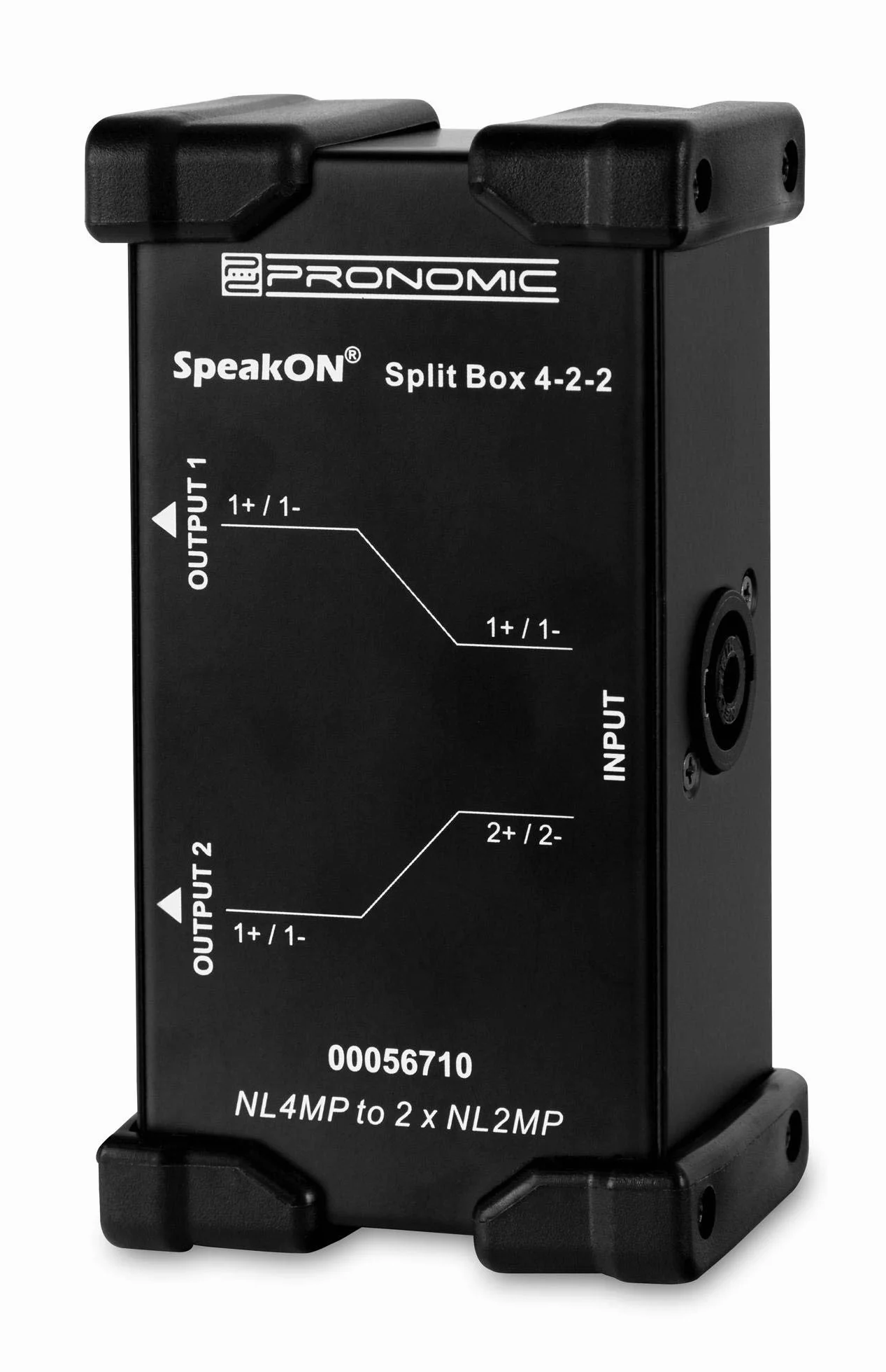 Pronomic Speakon Split Box 4-2-2 - Splitter/Merger per cavi Speakon - divide segnale 4 poli in 2x 2 poli - prese originali Neutrik - robusto telaio in acciaio - nero