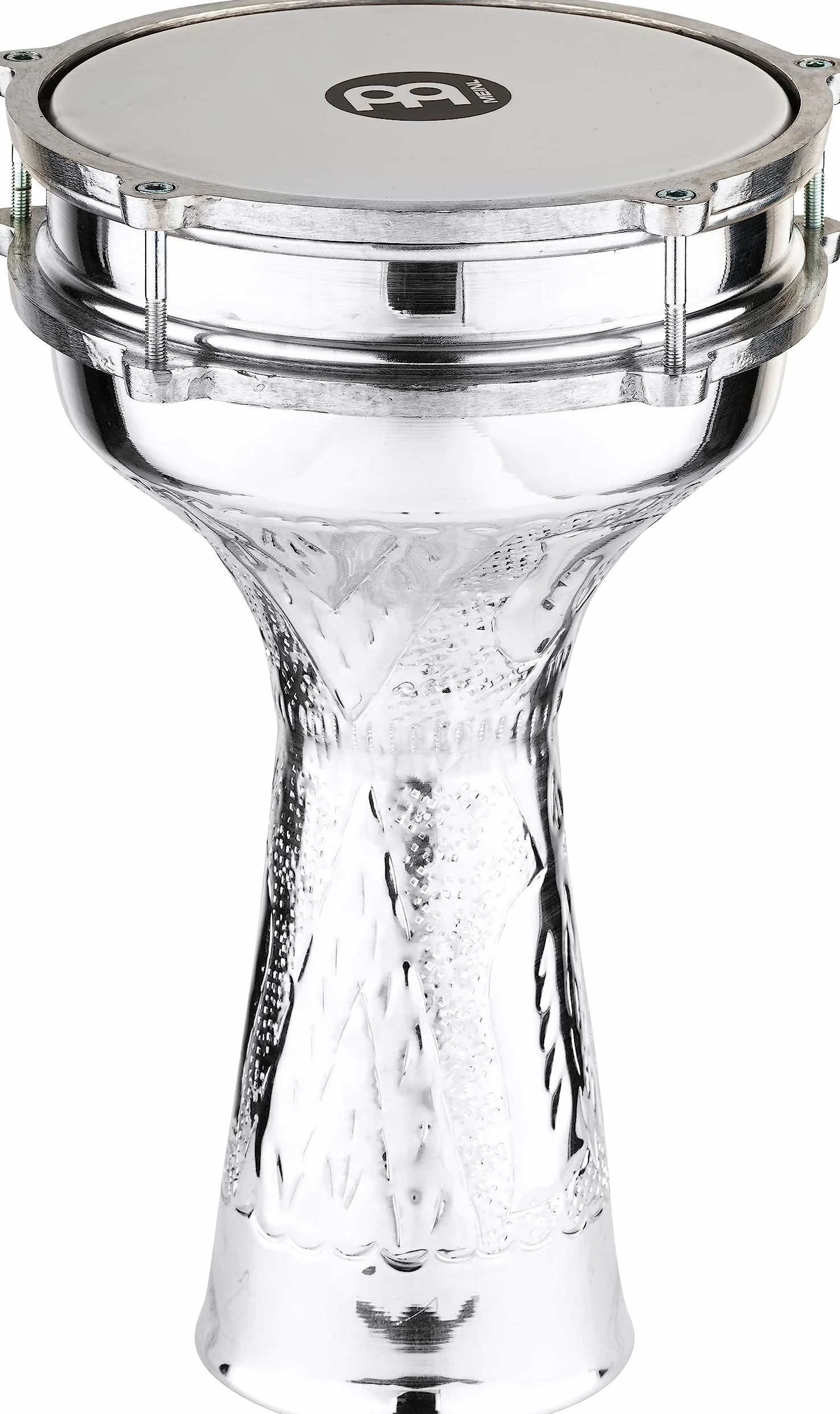 Meinl Percussion Aluminum Jingle Darbuka – Tamburo a Mano Molto Grande – Con Jingle Effect – Diametro 8 Pollici – Aluminum, Silver (HE-314)