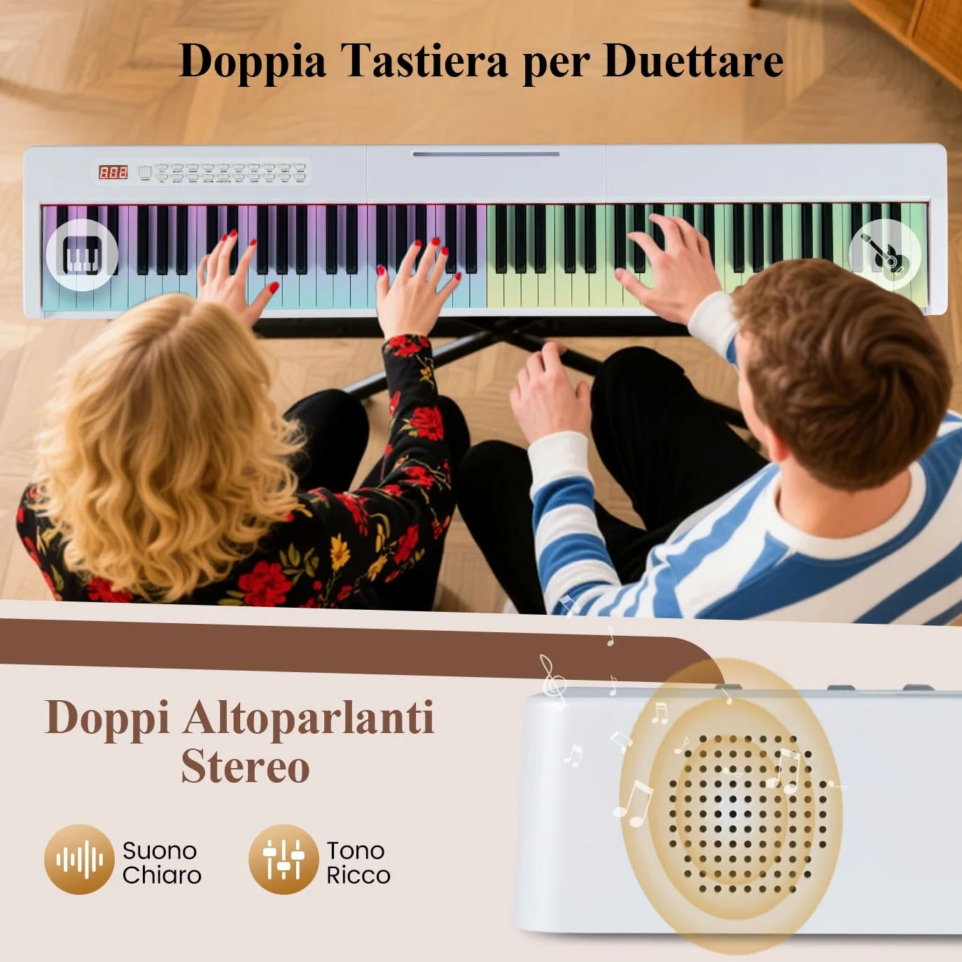 COSTWAY Pianoforte Digitale a 88 Tasti, Tastiera Elettrica per Principianti con 380 Timbri, 128 Ritmi e 88 Demo, Pianola Tastiera Portatile e Leggera con Borsa da Trasporto (Bianco)