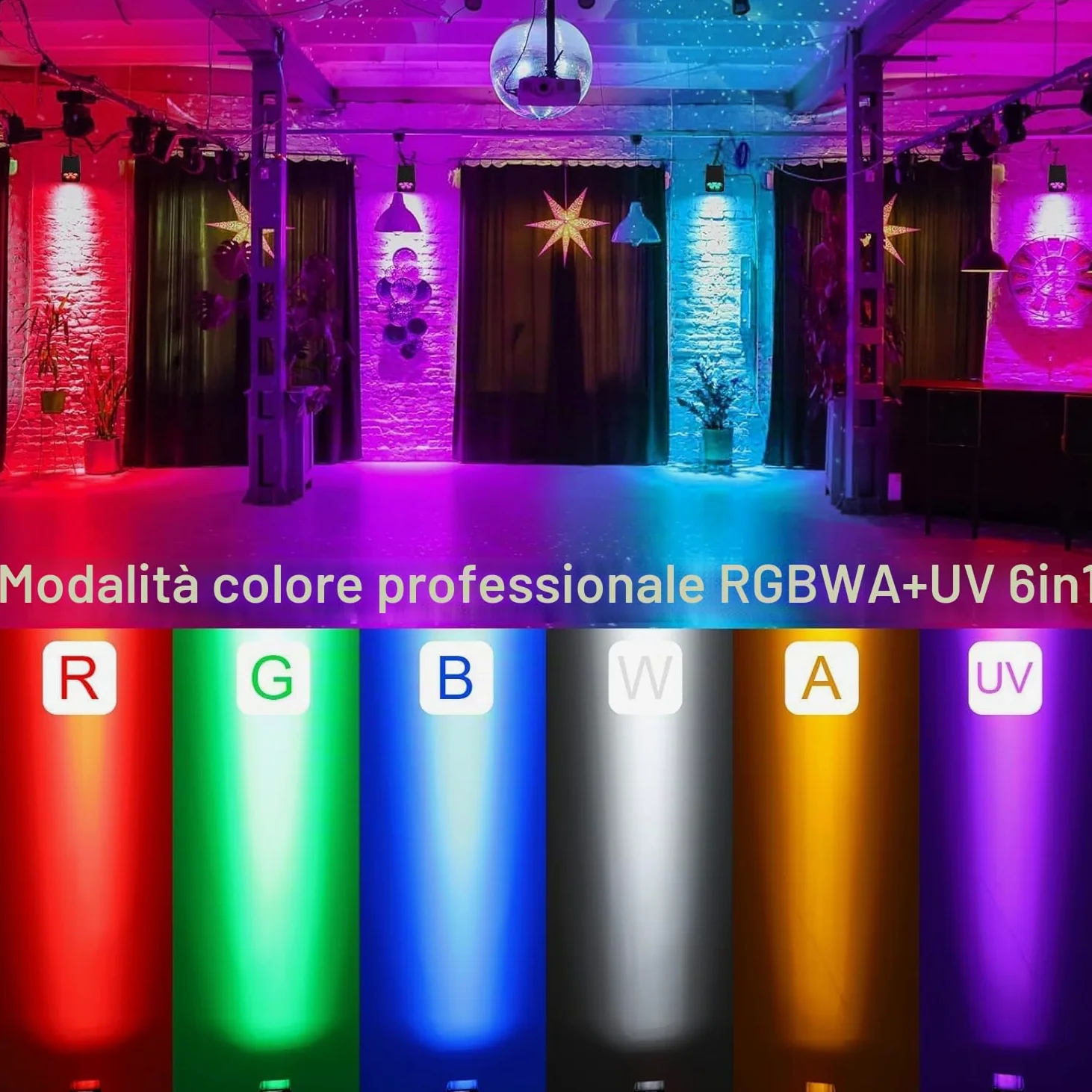 Faretto LED a batteria, 108 W, RGBWA-UV, con controllo app, batteria LED Par con DMX e telecomando per feste, club, bar, Halloween, Natale