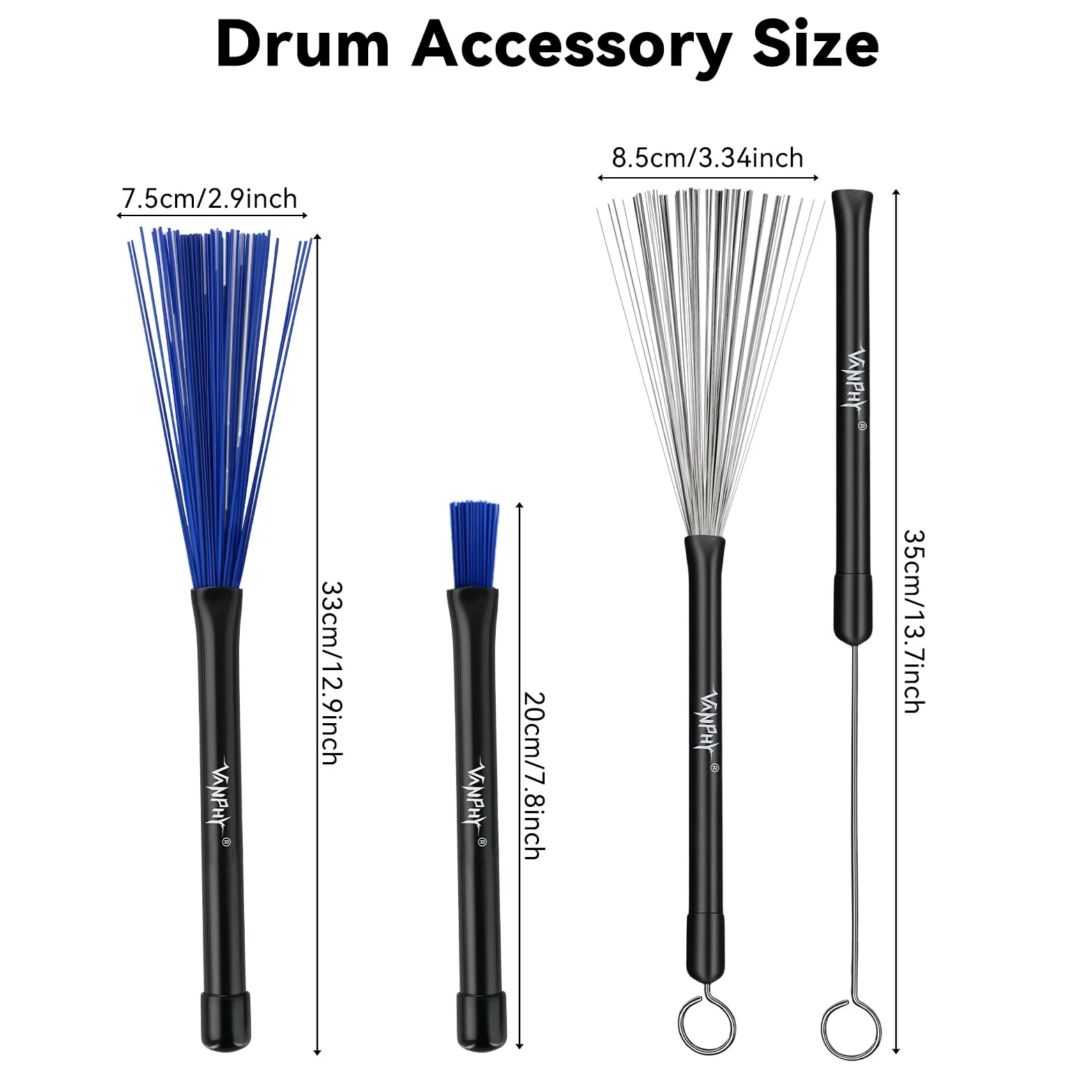 Il set include 5 paia di bacchette per batteria, set di pennelli con custodia portatile, accessori per strumenti a percussione, per esercitazioni di batteristi acustici, rock band, studenti