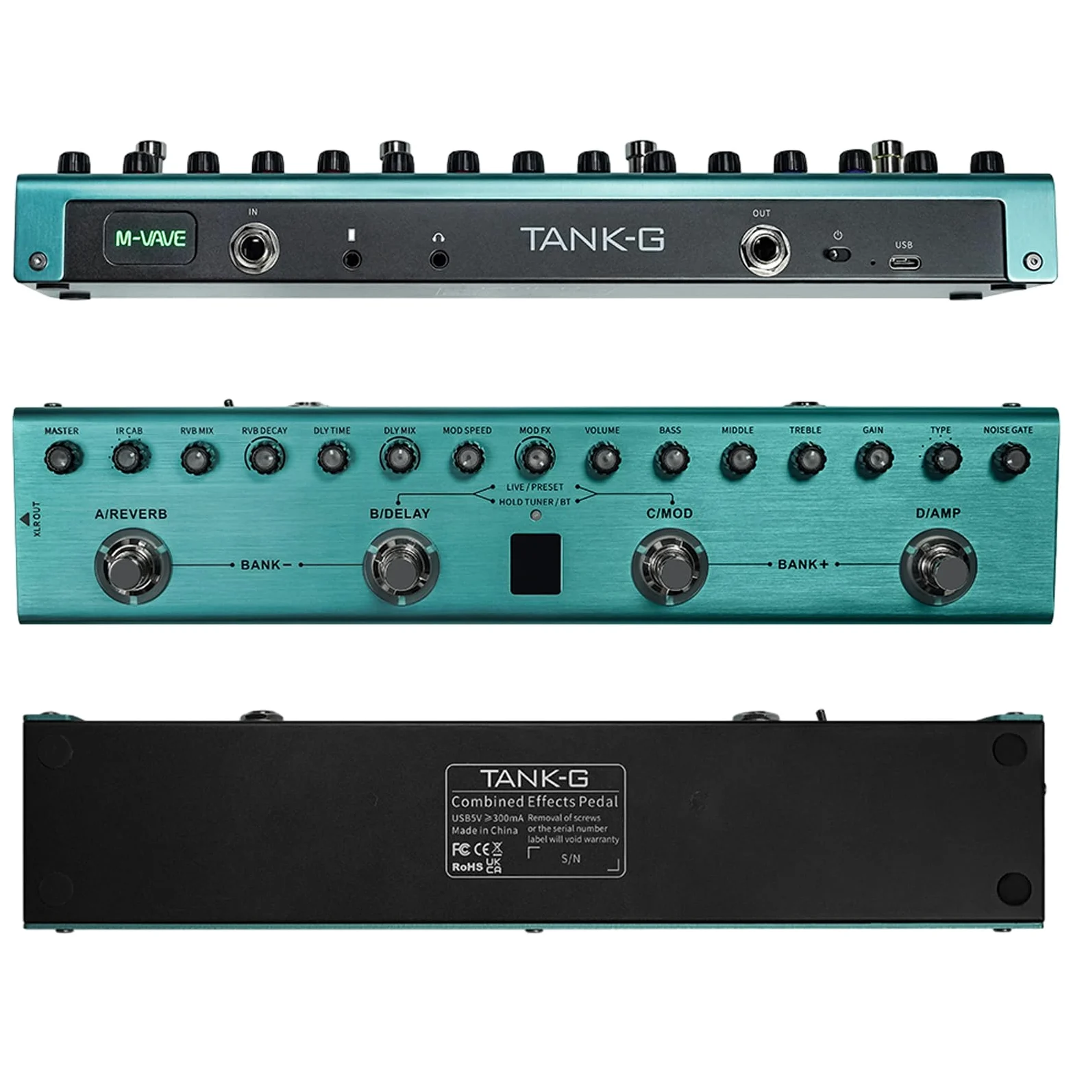 Btuty Pedale Multieffetto Per Chitarra, TANK G V2 Decelerazione, Equalizzatori A 3 Bande Uscita Bilanciata XLR 3 Delay 3 Riverberi Pedale Effetti Per Chitarra Connessione BT