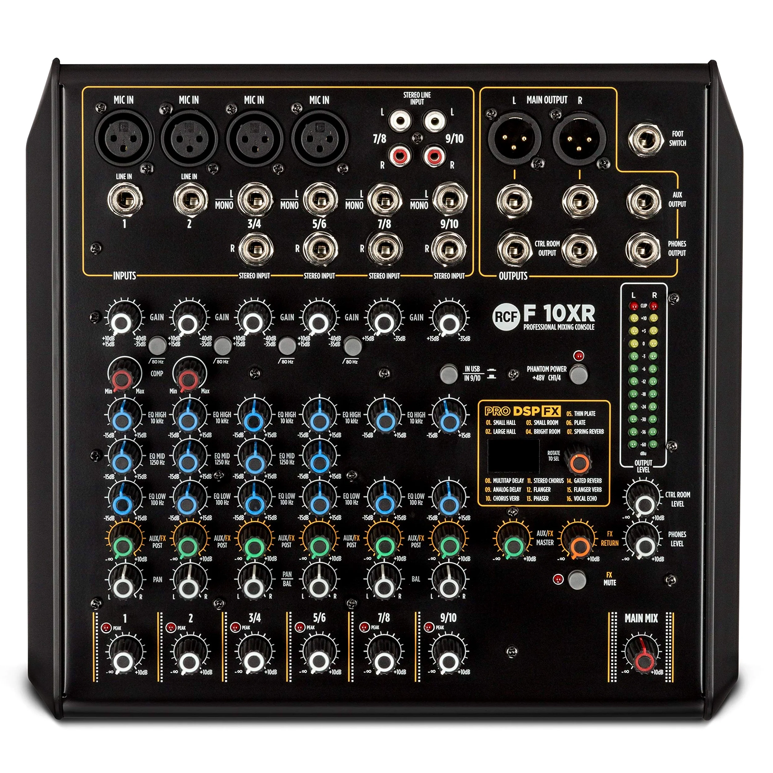 RCF F 10XR - Mixer Professionale a 10 Canali con Sezione PRO DSP FX, USB e Registrazione e riproduzione stereo via porta USB audio, Nero